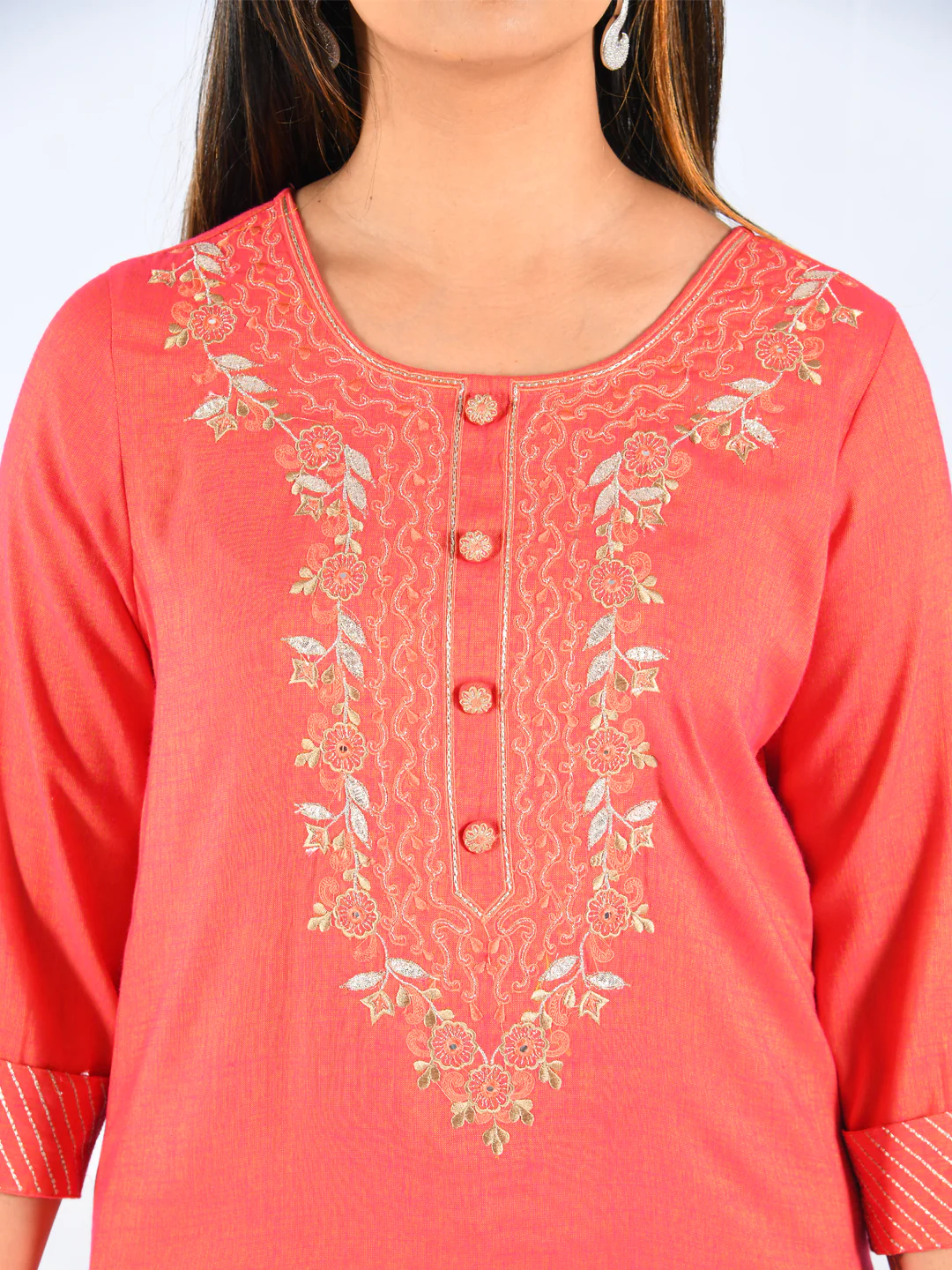 Neerus Women Tomato Color Slub Rayon Fabric Tunic "48" - Image 5