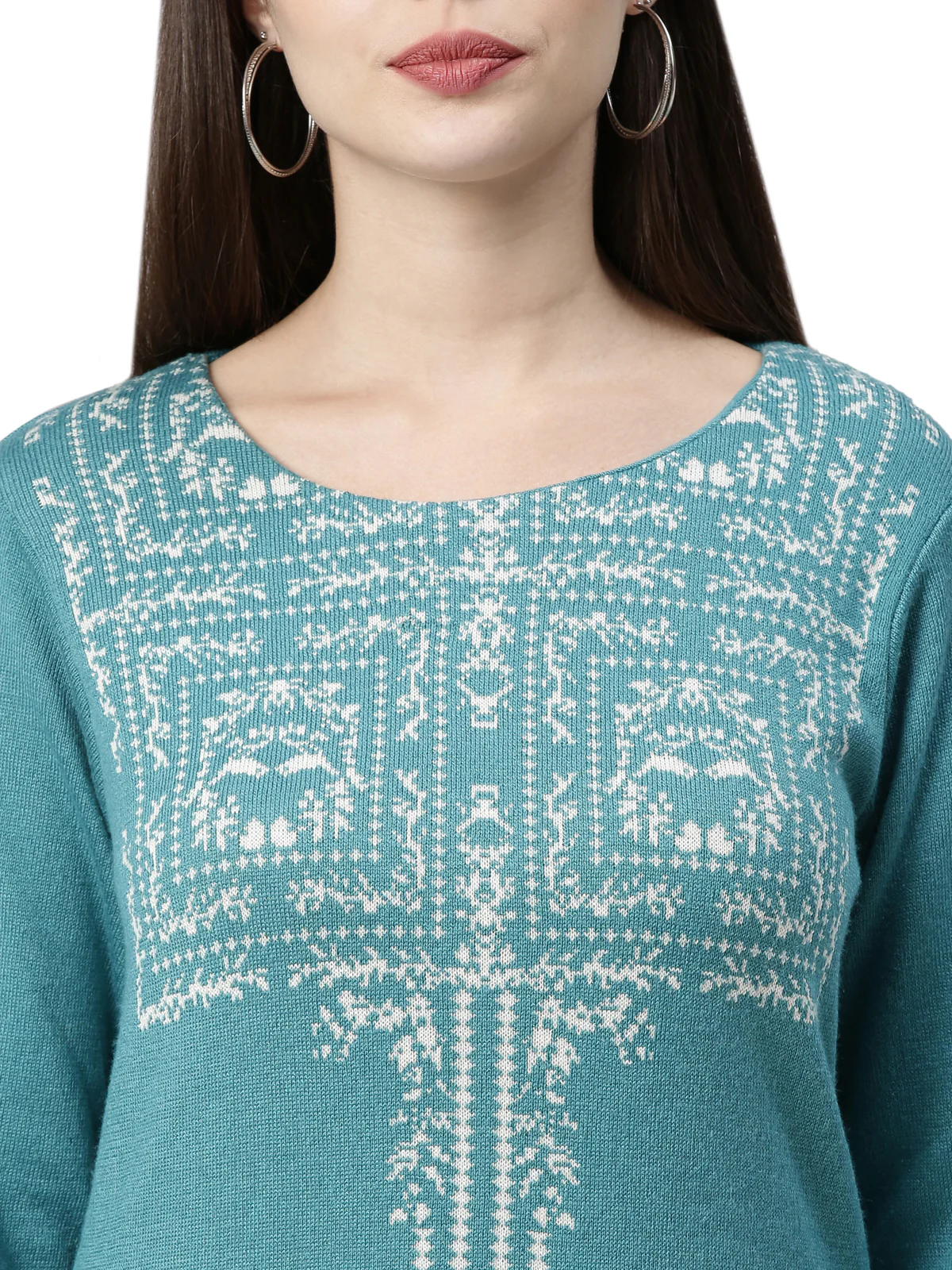 Neerus Women Turquoise Blue Ethnic Motifs Knitted Kurta - Image 4