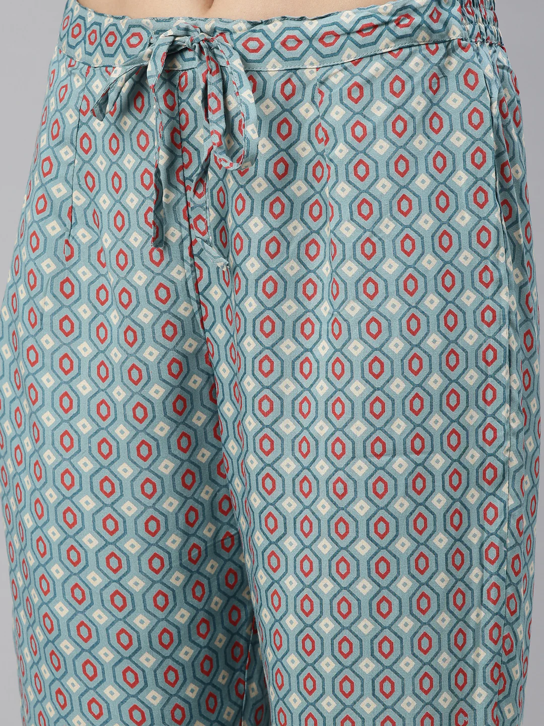 Neerus Women Turquoise Blue Ethnic Motifs Printed Kurti with Trousers - Image 6