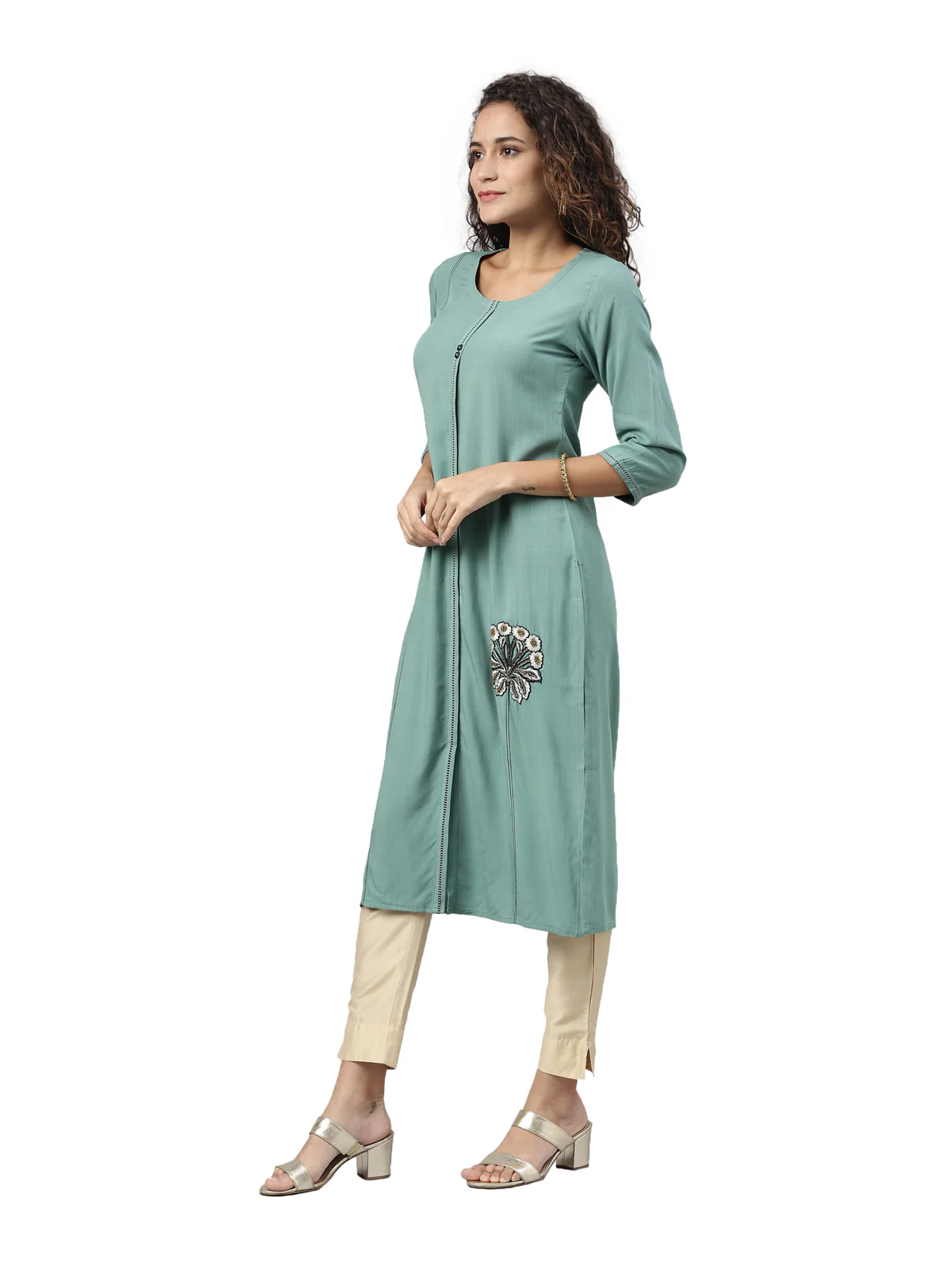 Neerus Women Turquoise Blue Solid Kurta - Image 2