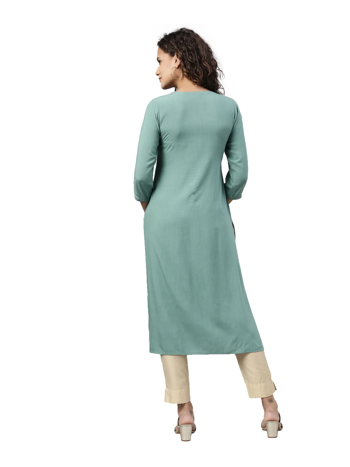 Neerus Women Turquoise Blue Solid Kurta - Image 4