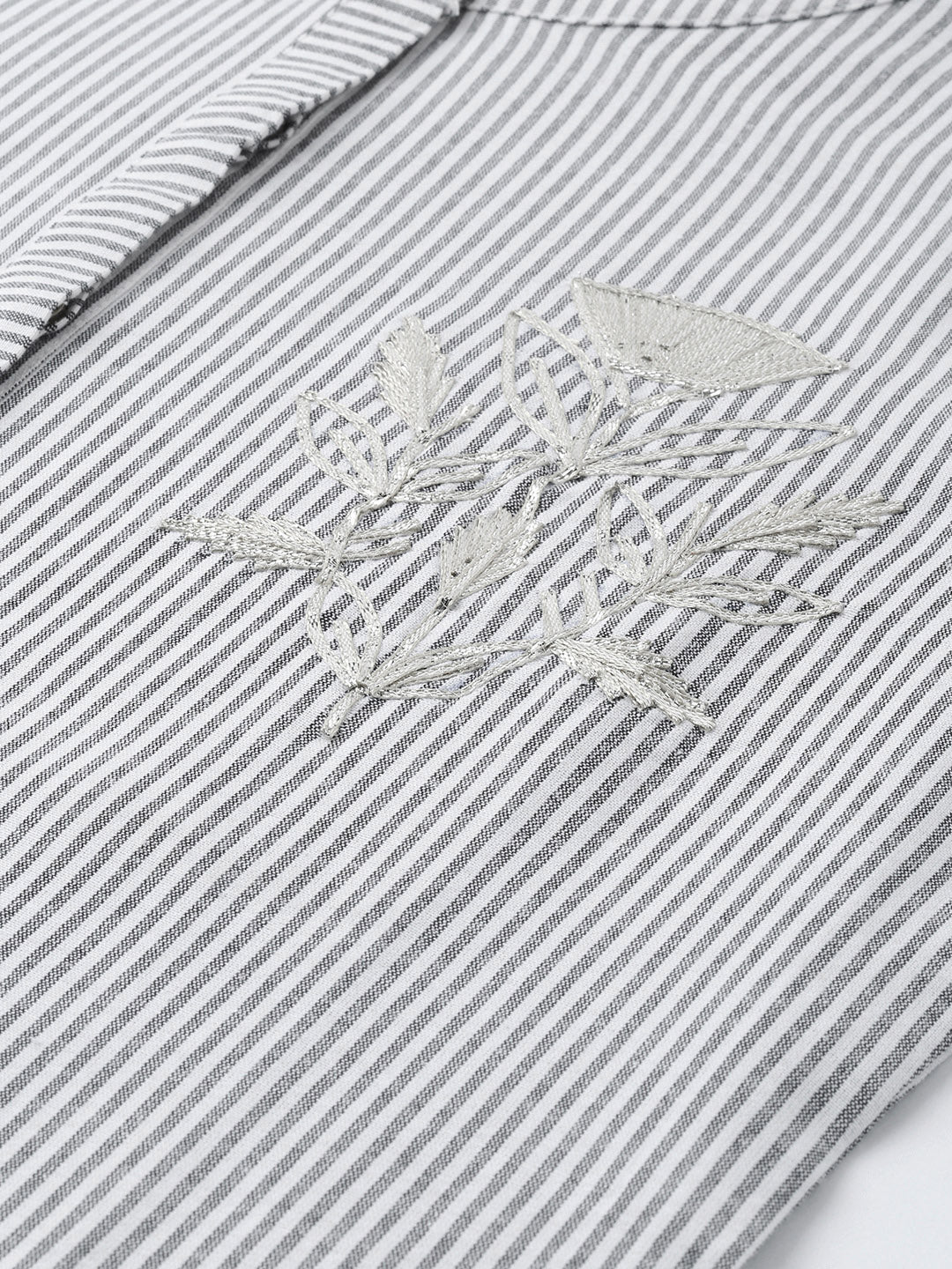 Neerus Women White Black Striped A-Line Kurta - Image 2