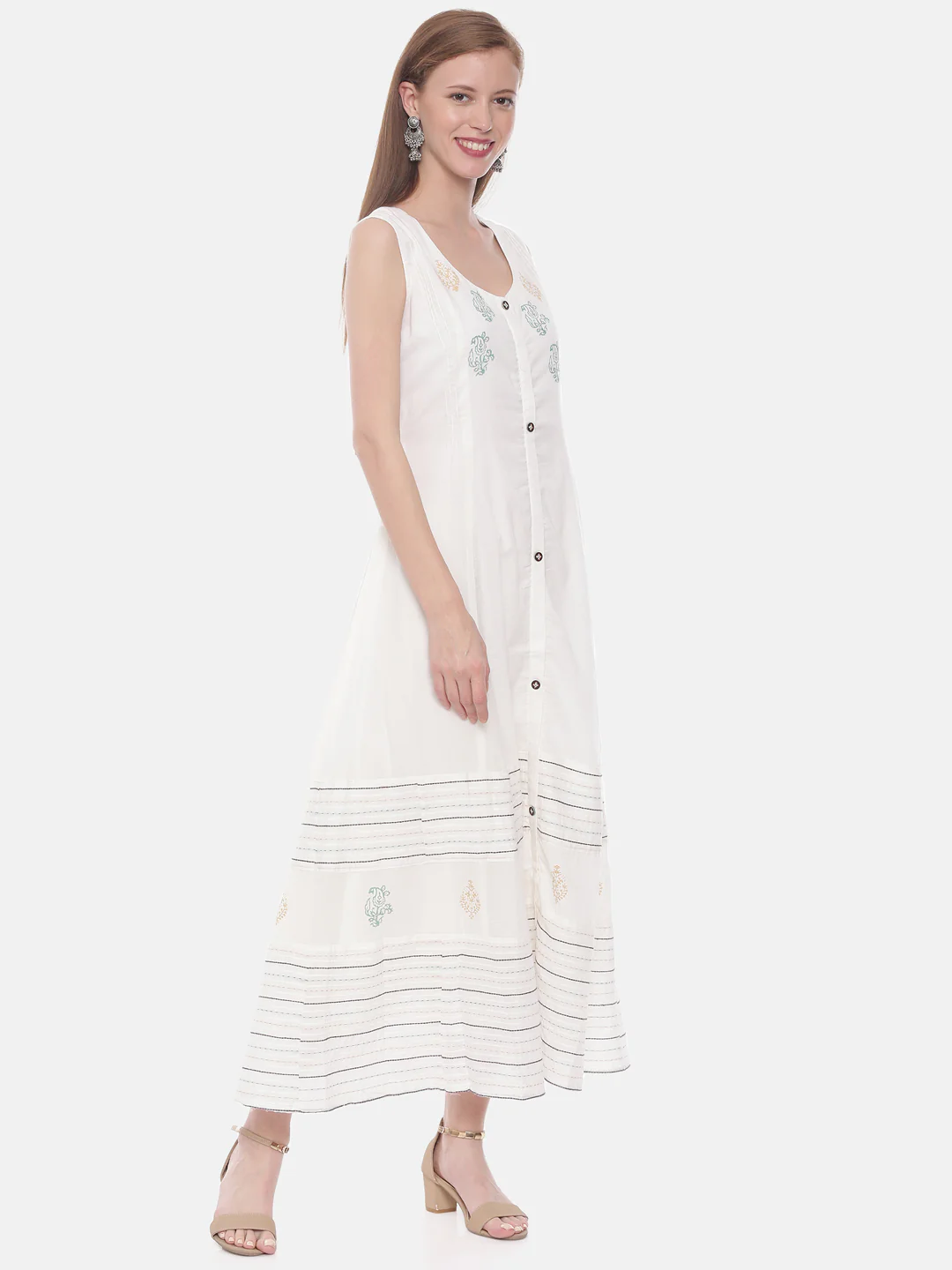 Neerus Women White Embroidered Anarkali Kurta - Image 3