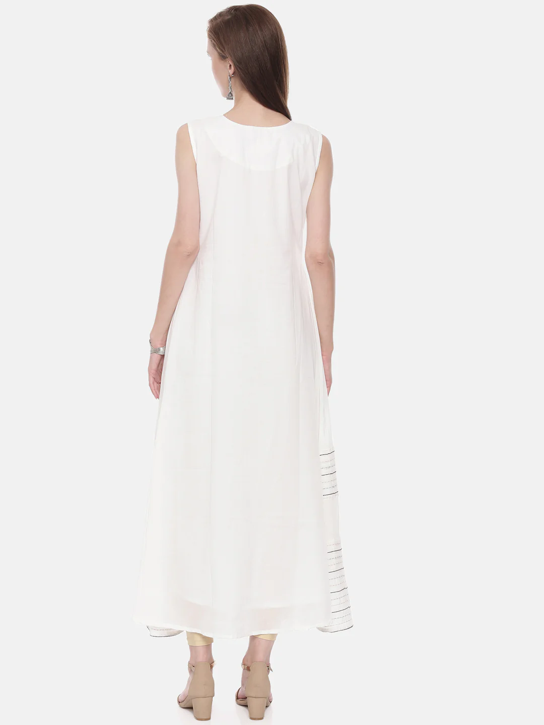 Neerus Women White Embroidered Anarkali Kurta - Image 4