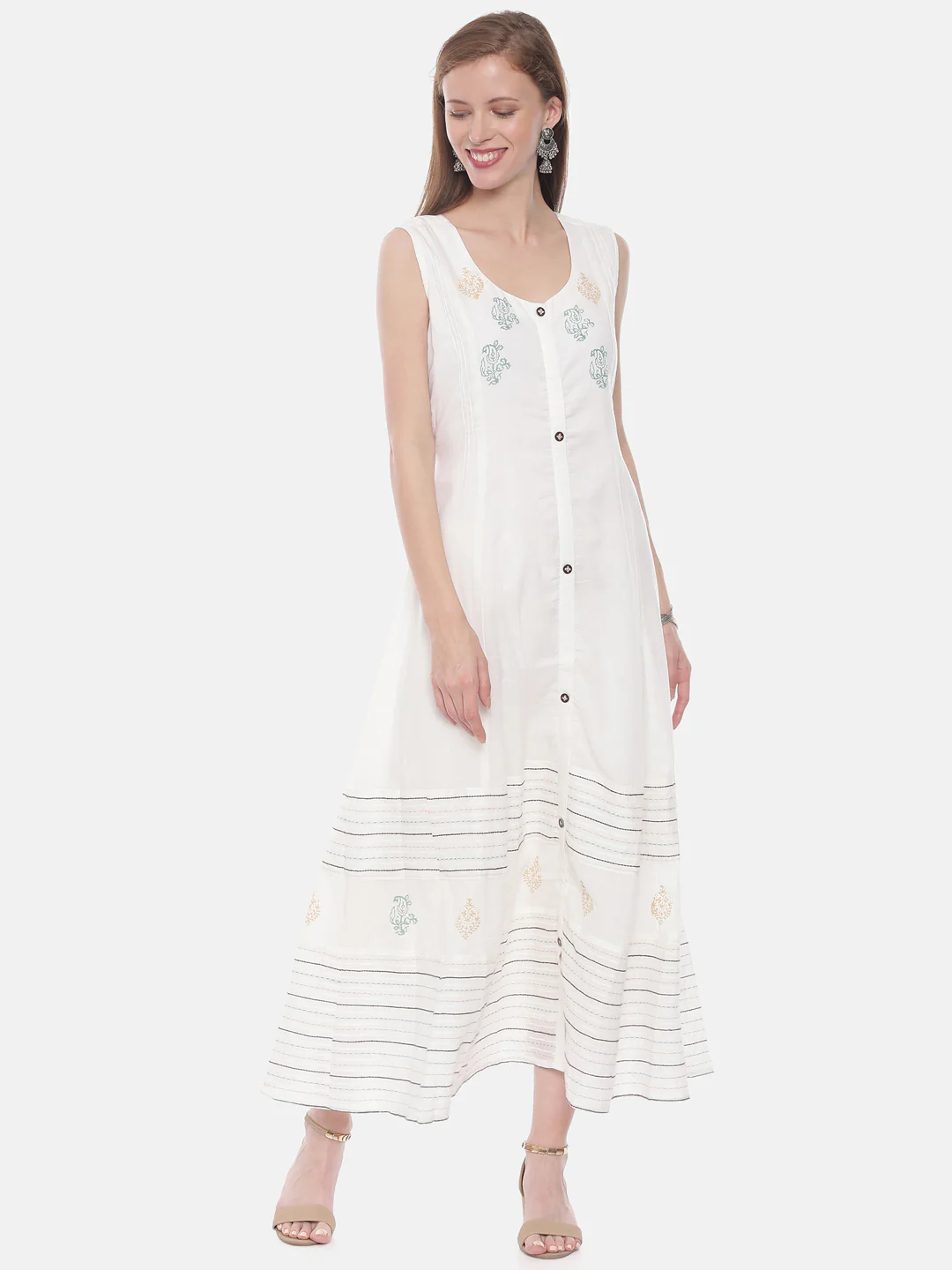 Neerus Women White Embroidered Anarkali Kurta - Image 6