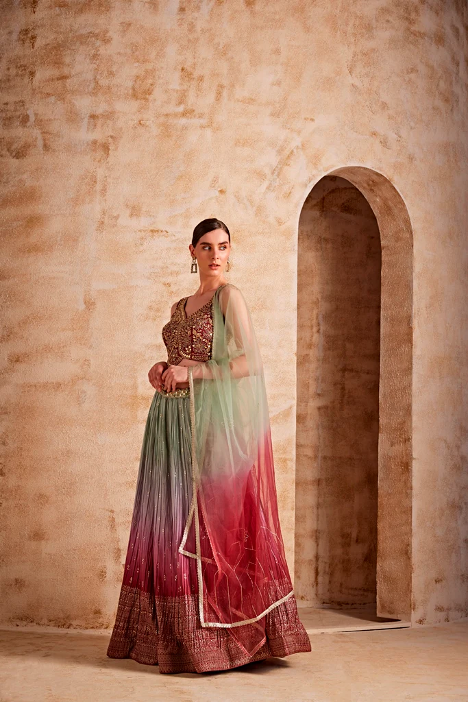 Neerus Women Wine Color Embroidered Ghagra Set - Image 3