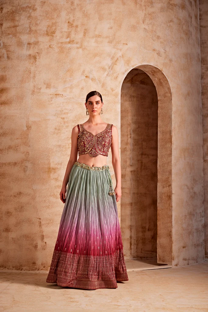 Neerus Women Wine Color Embroidered Ghagra Set - Image 4