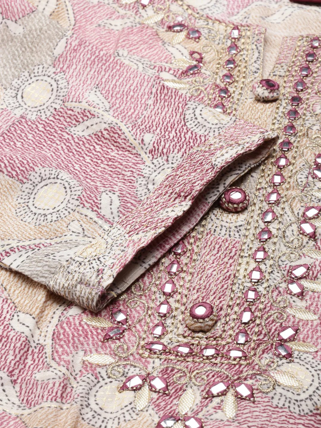 Neerus Women Wine Printed Calf Length Kurta And Trousers With Dupatta - Image 6