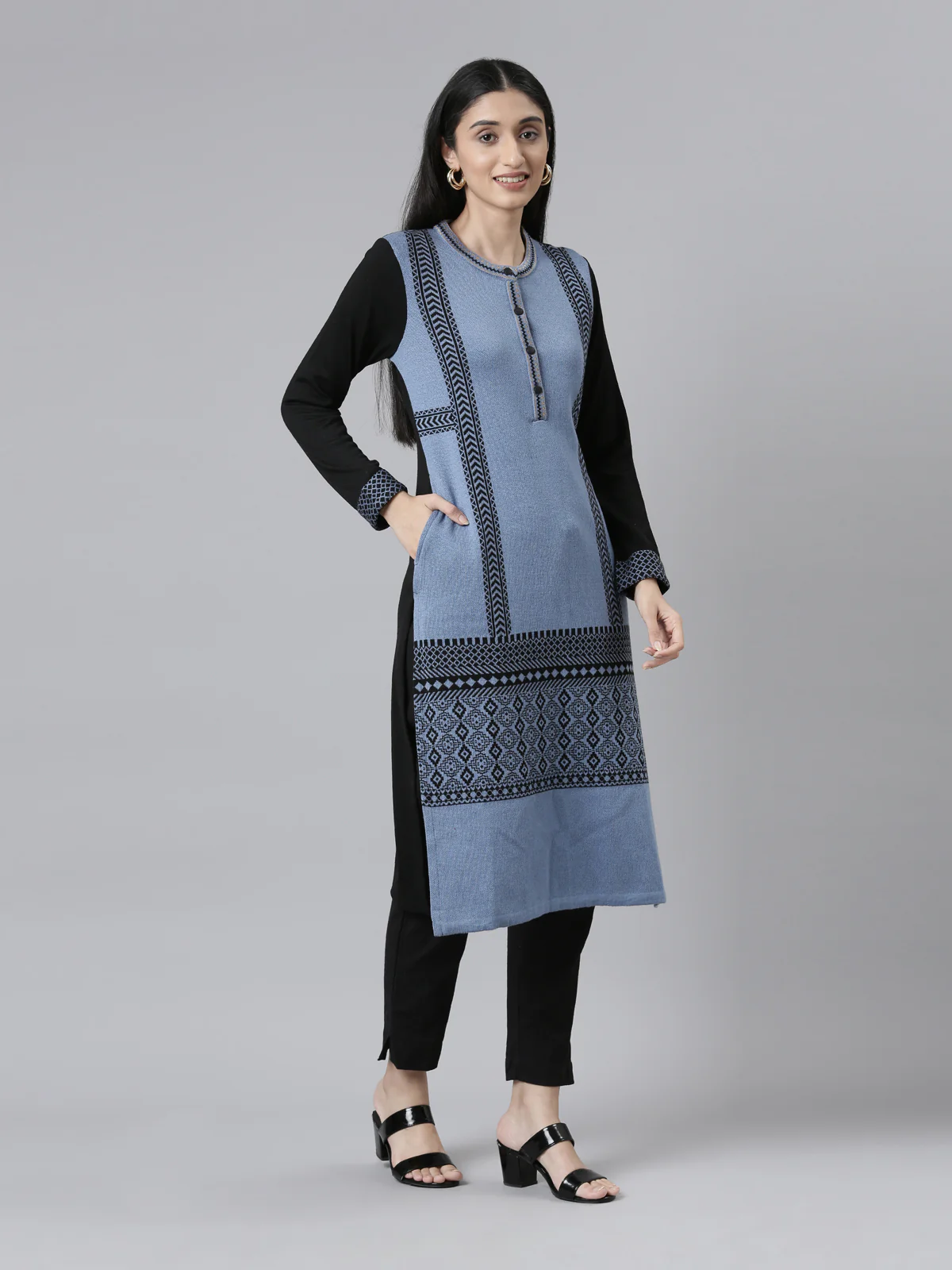 Neerus Winter Wear Woven Design Acrylic Kurta For Women - Image 5