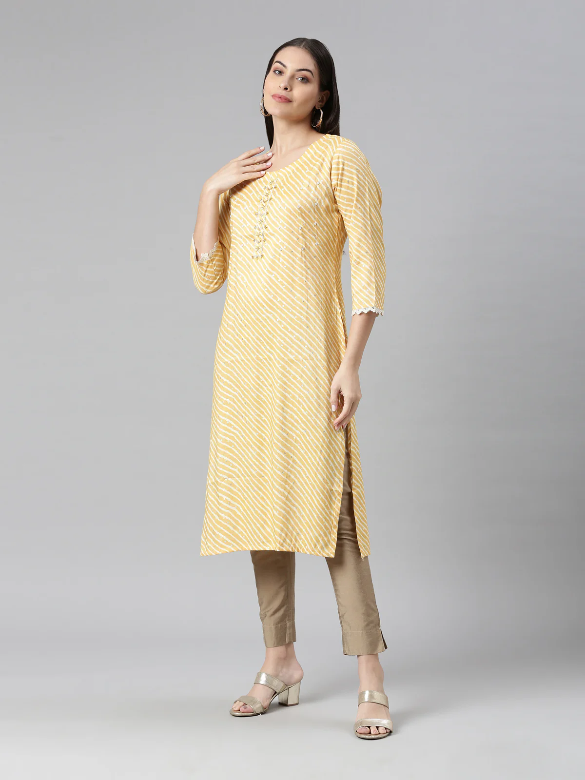 Neerus Women Yellow Ethnic Motifs Kurta - Image 2