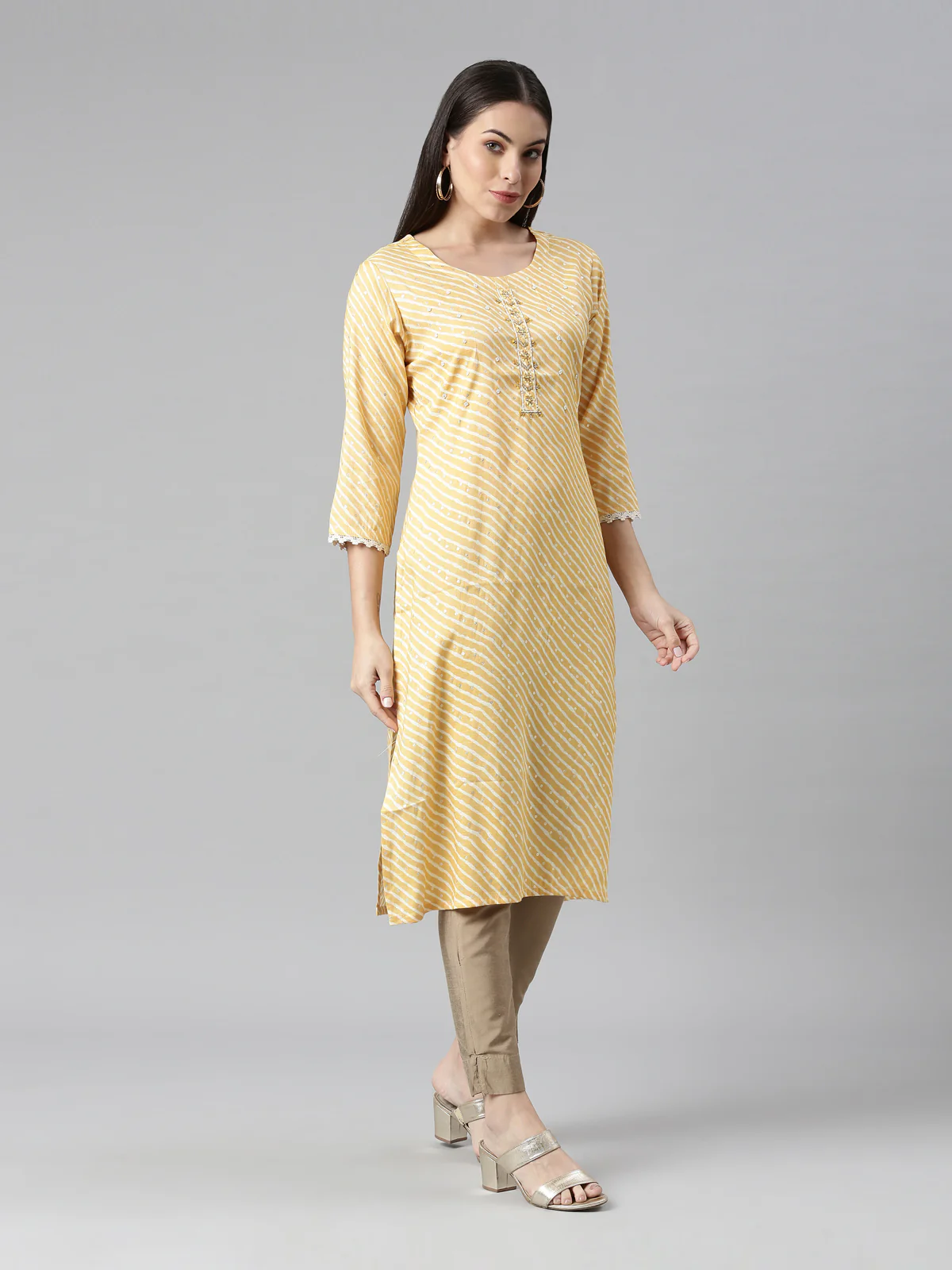 Neerus Women Yellow Ethnic Motifs Kurta - Image 3