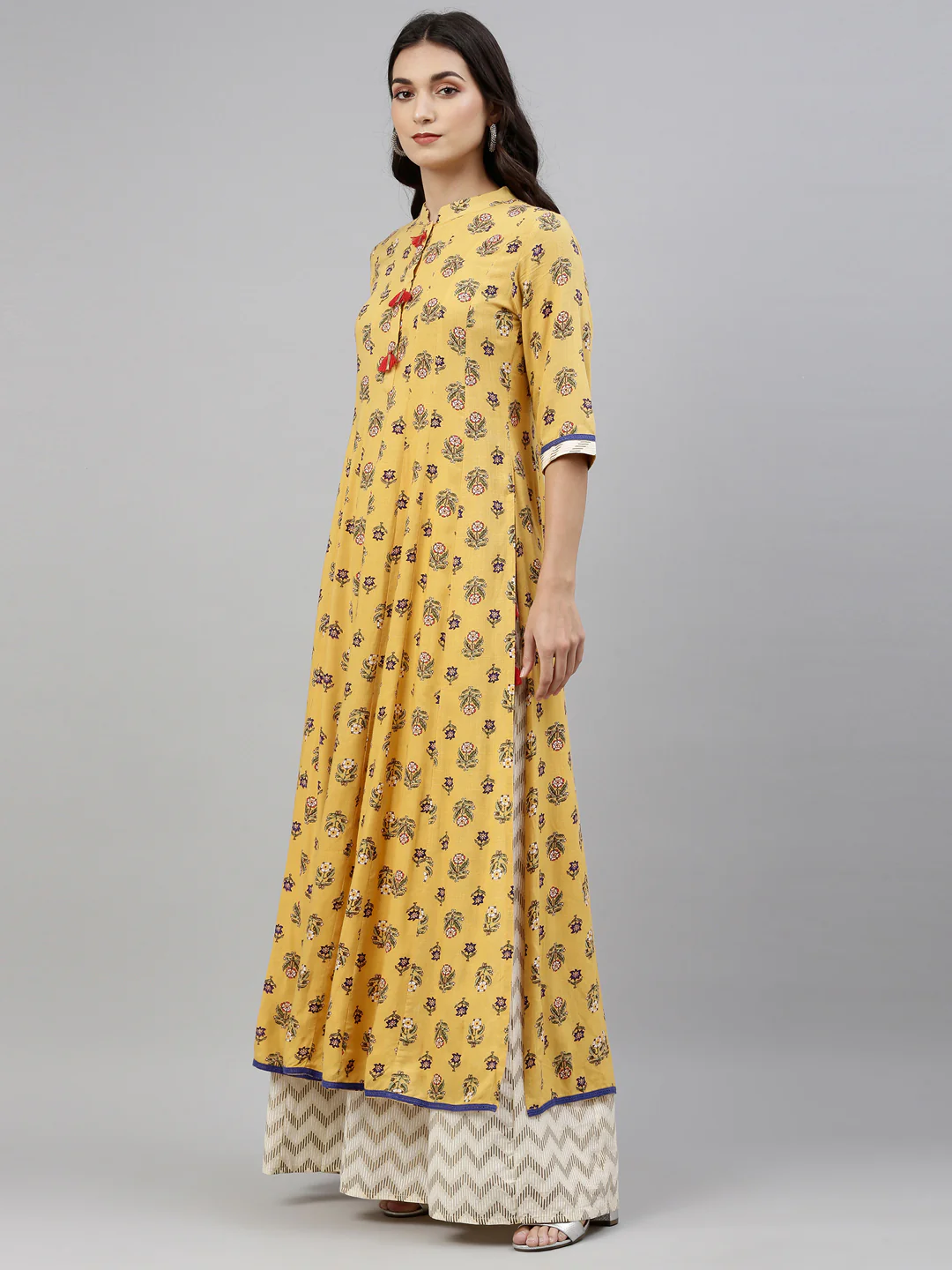 Neerus Women Yellow Printed Kurta with Skirt - Image 2