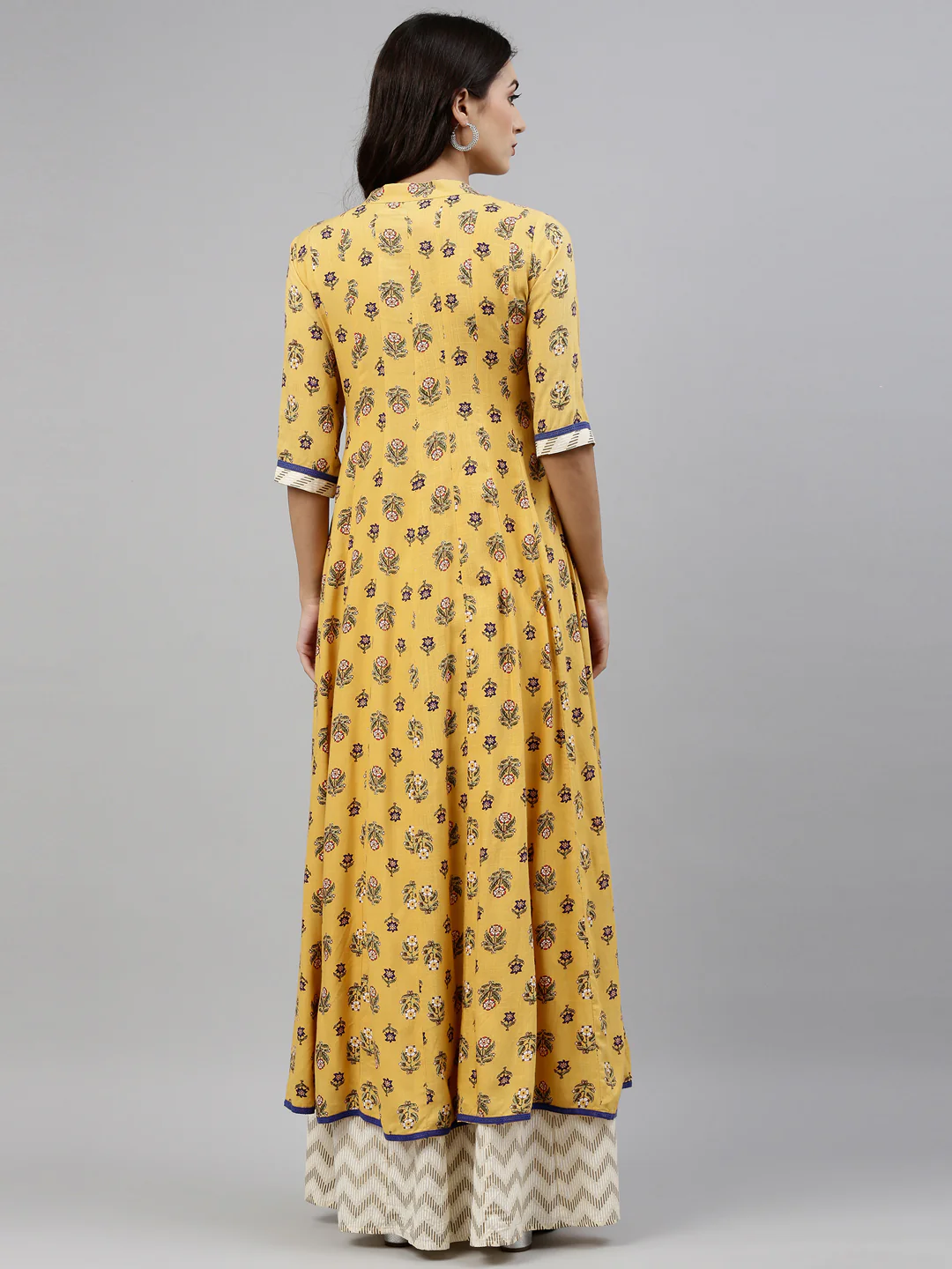 Neerus Women Yellow Printed Kurta with Skirt - Image 4