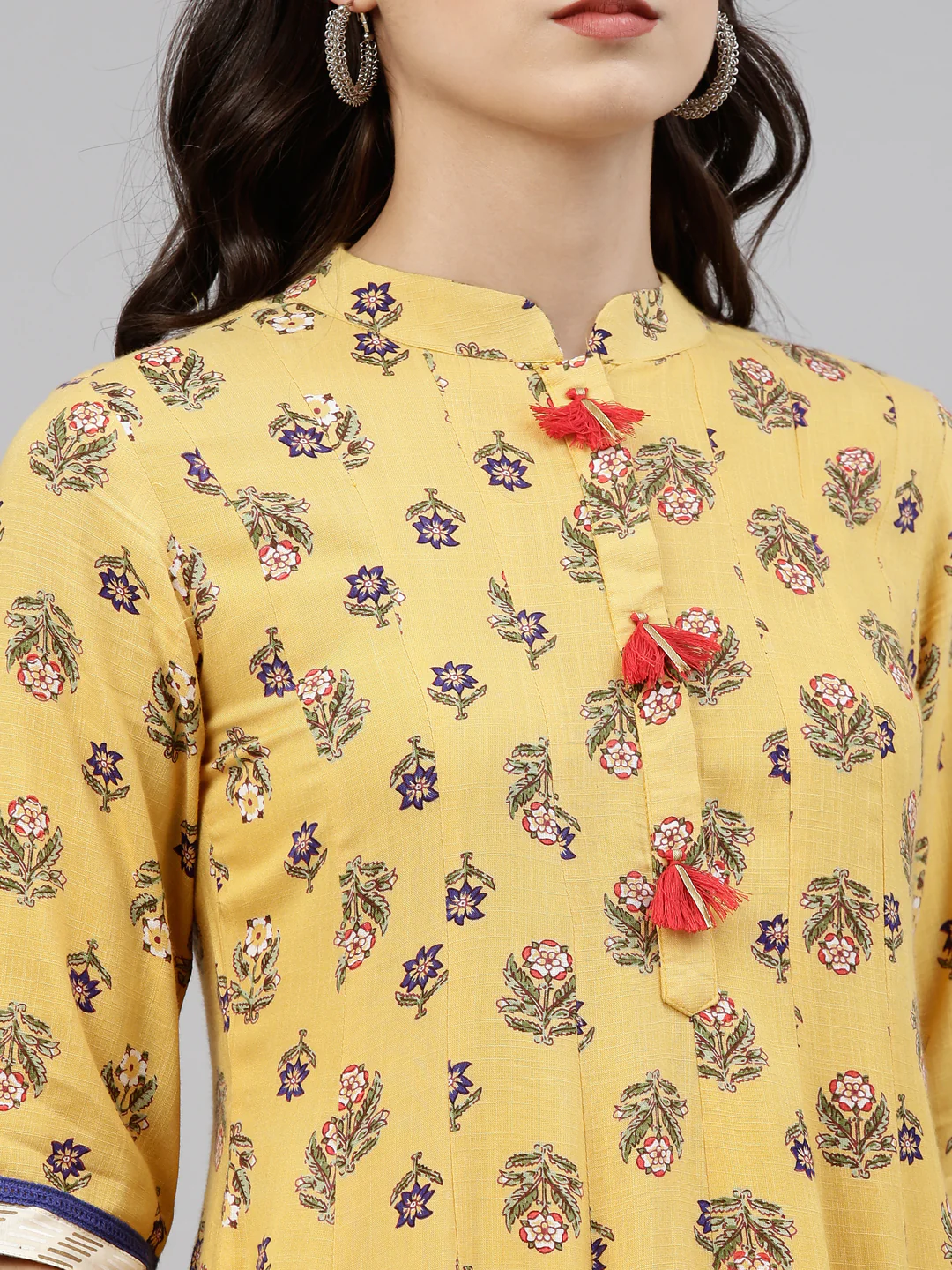 Neerus Women Yellow Printed Kurta with Skirt - Image 5