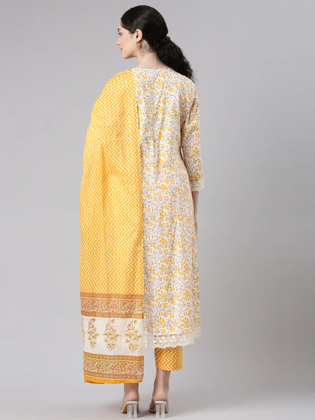 Neerus Women Yellow Straight Kurta and Trousers With Dupatta - Image 3