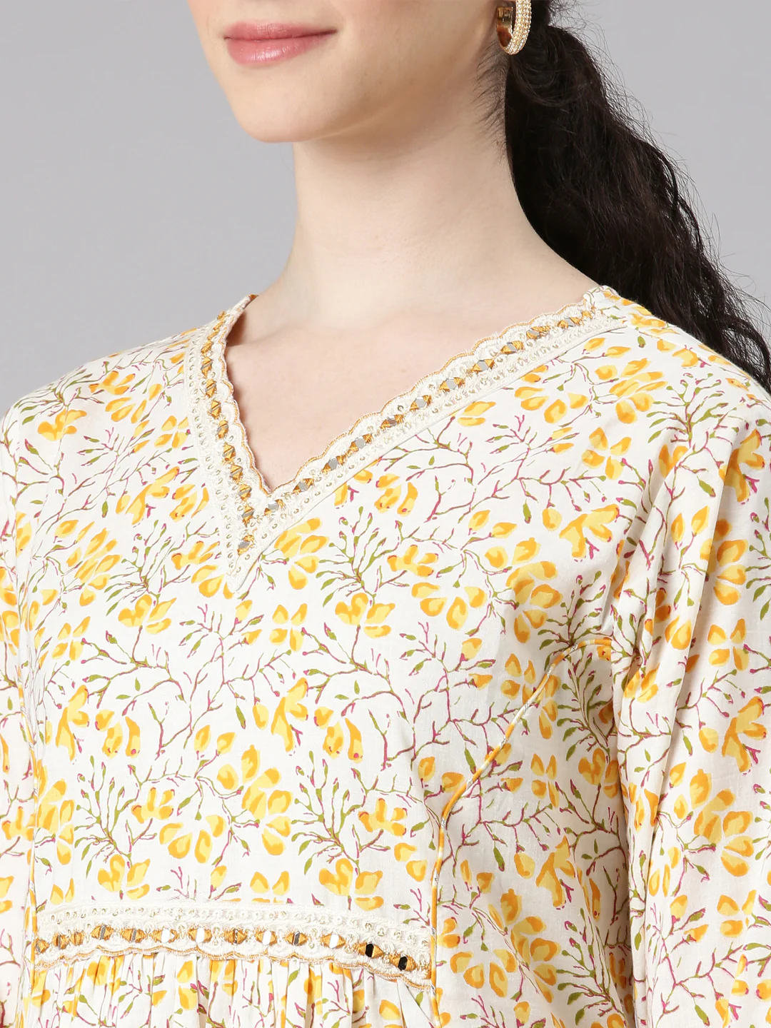 Neerus Women Yellow Straight Kurta and Trousers With Dupatta - Image 4
