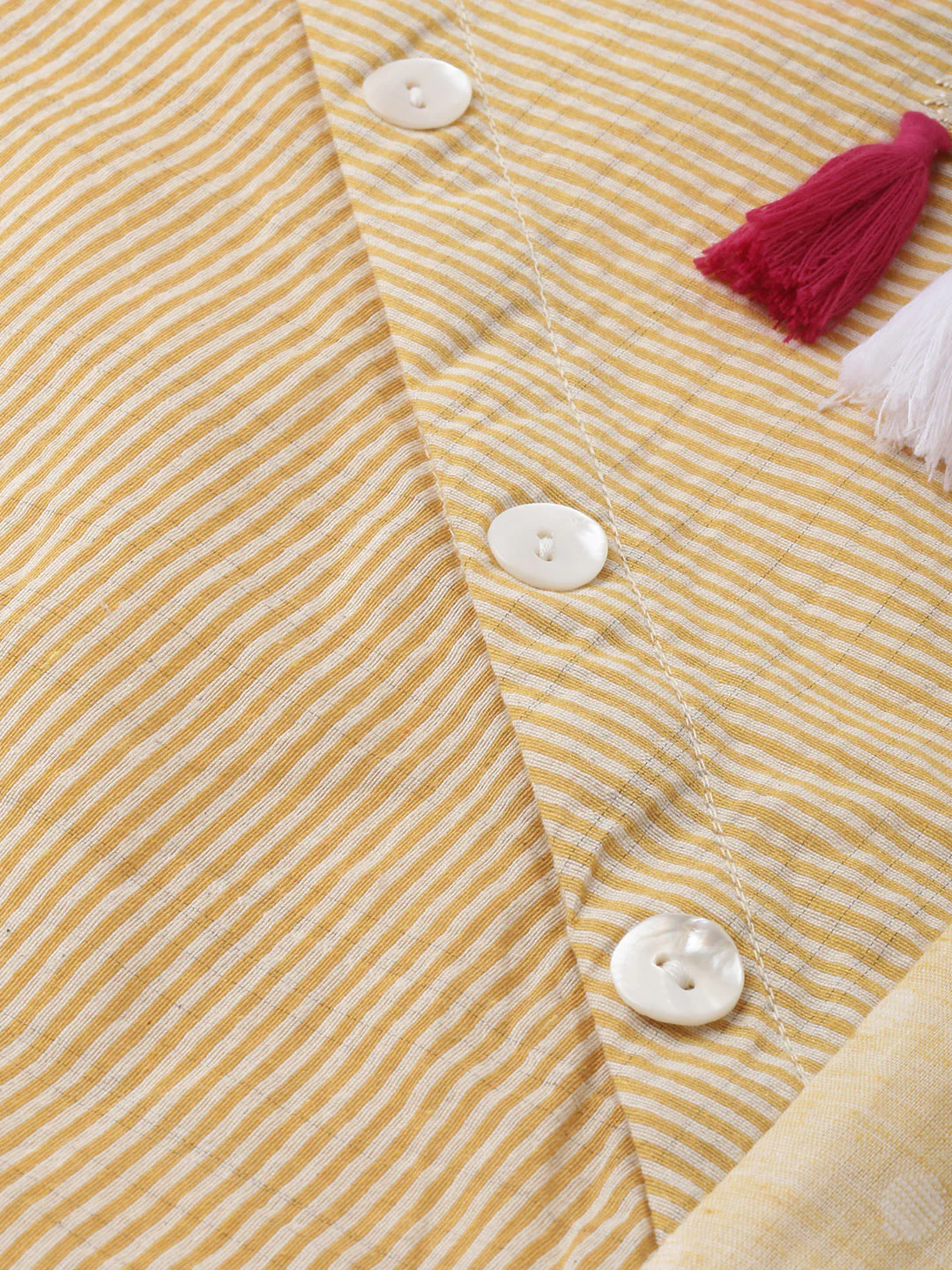 Neerus Women Yellow Striped Panelled A-Line Kurta With Embroidered Detailing - Image 2