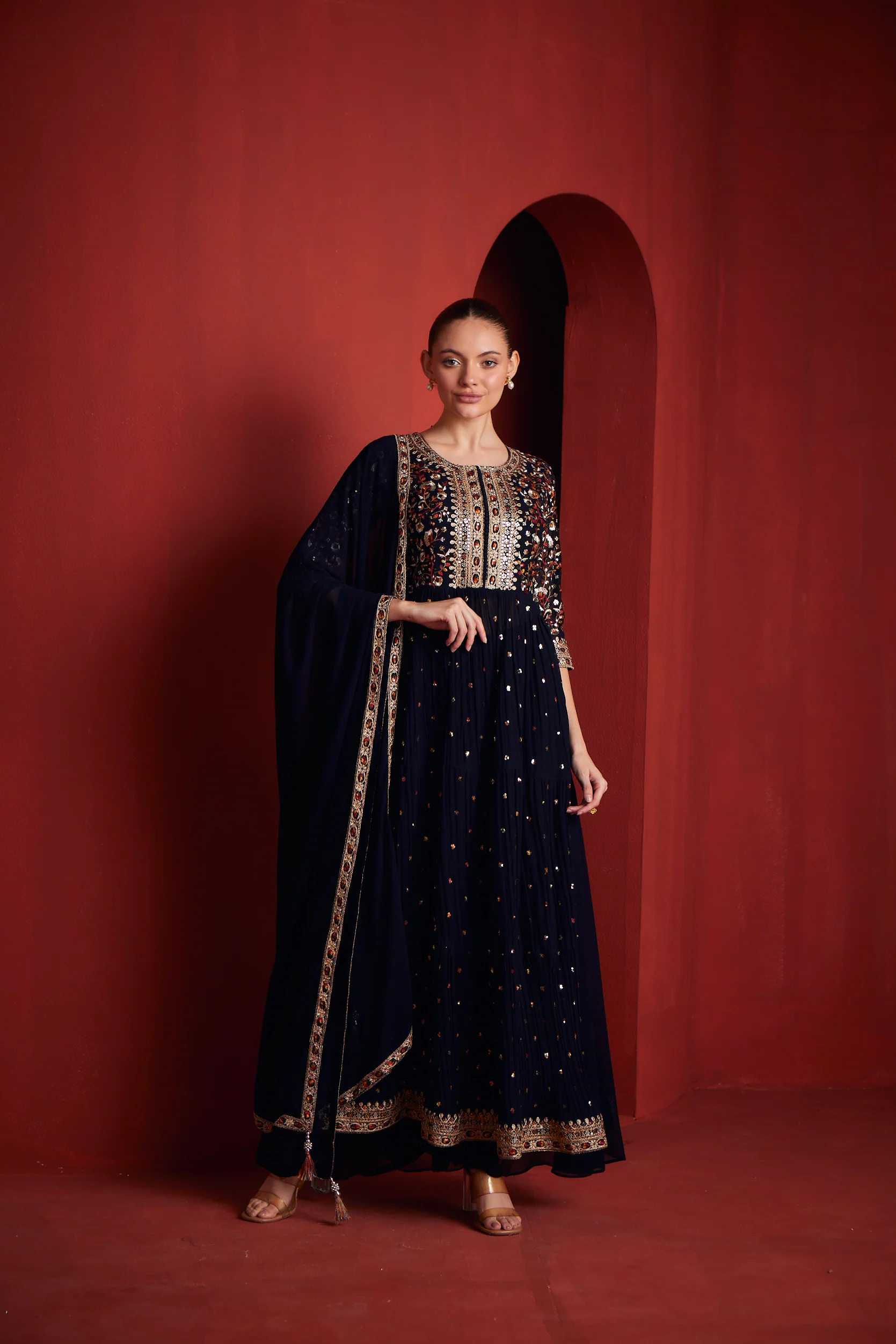 Neerus Womens Black Colour Suit Set