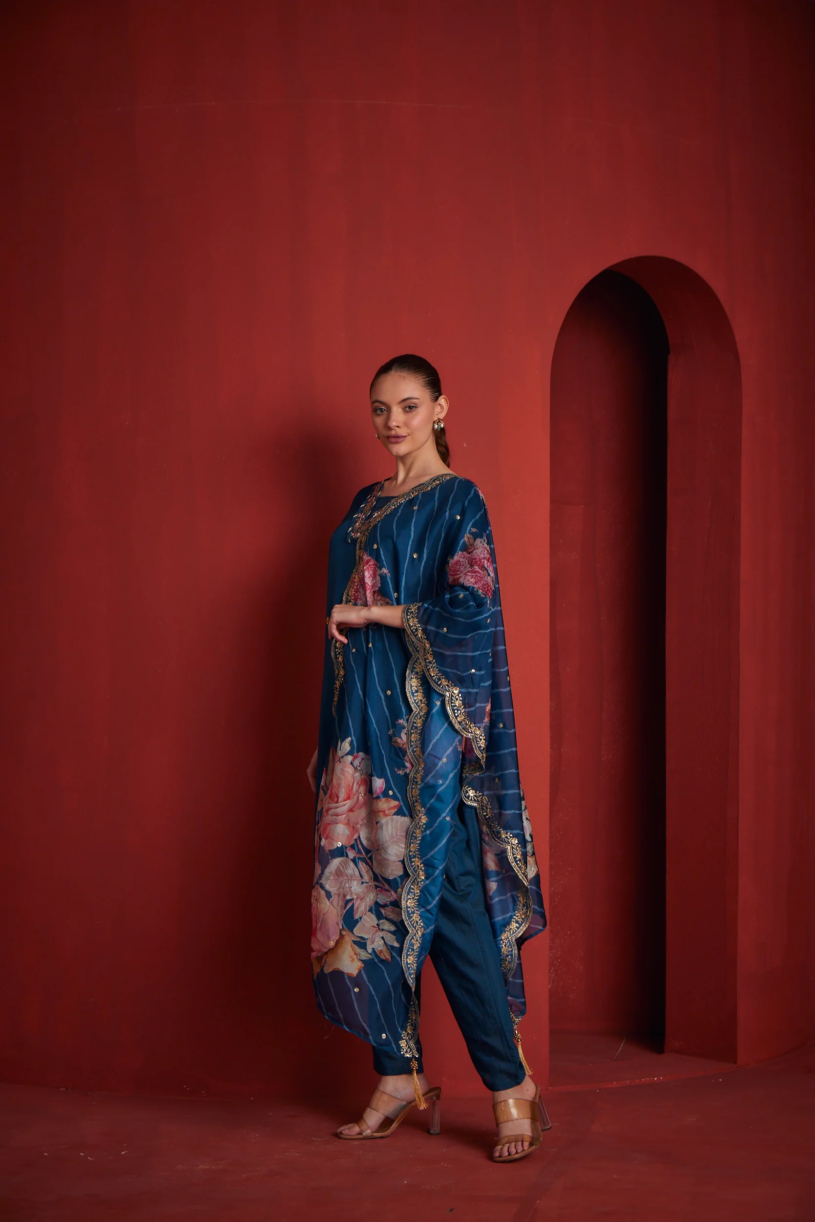 Neerus Blue Regular Straight Solid Kurta And Trousers With Dupatta - Image 2