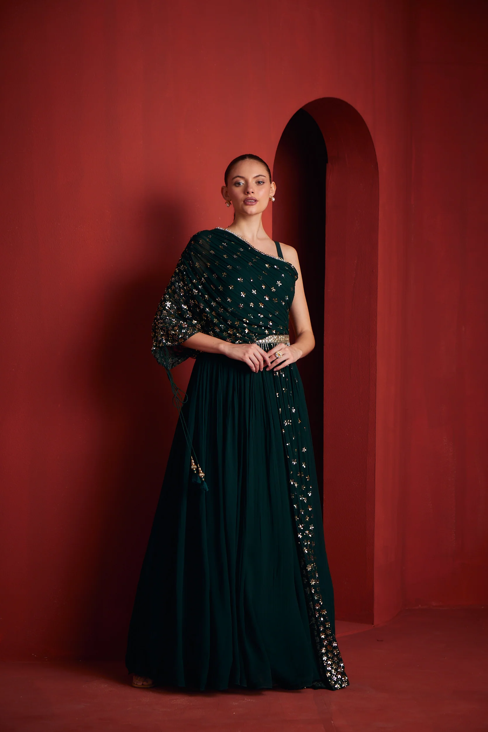 Neerus Womens Green Color Georgette Fusion Set - Image 3