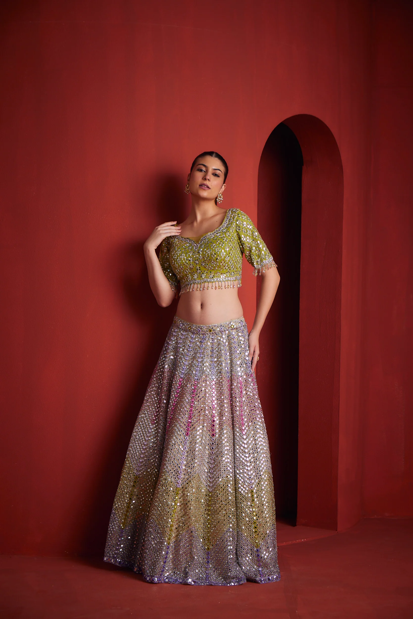 Neerus Womens Green Colour Ghagra Set - Image 2