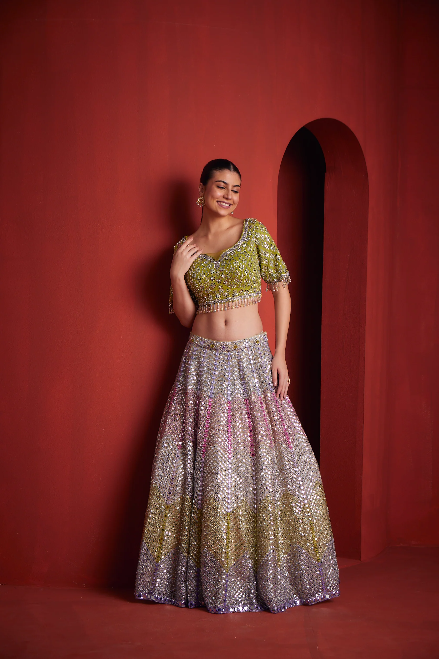 Neerus Womens Green Colour Ghagra Set - Image 4