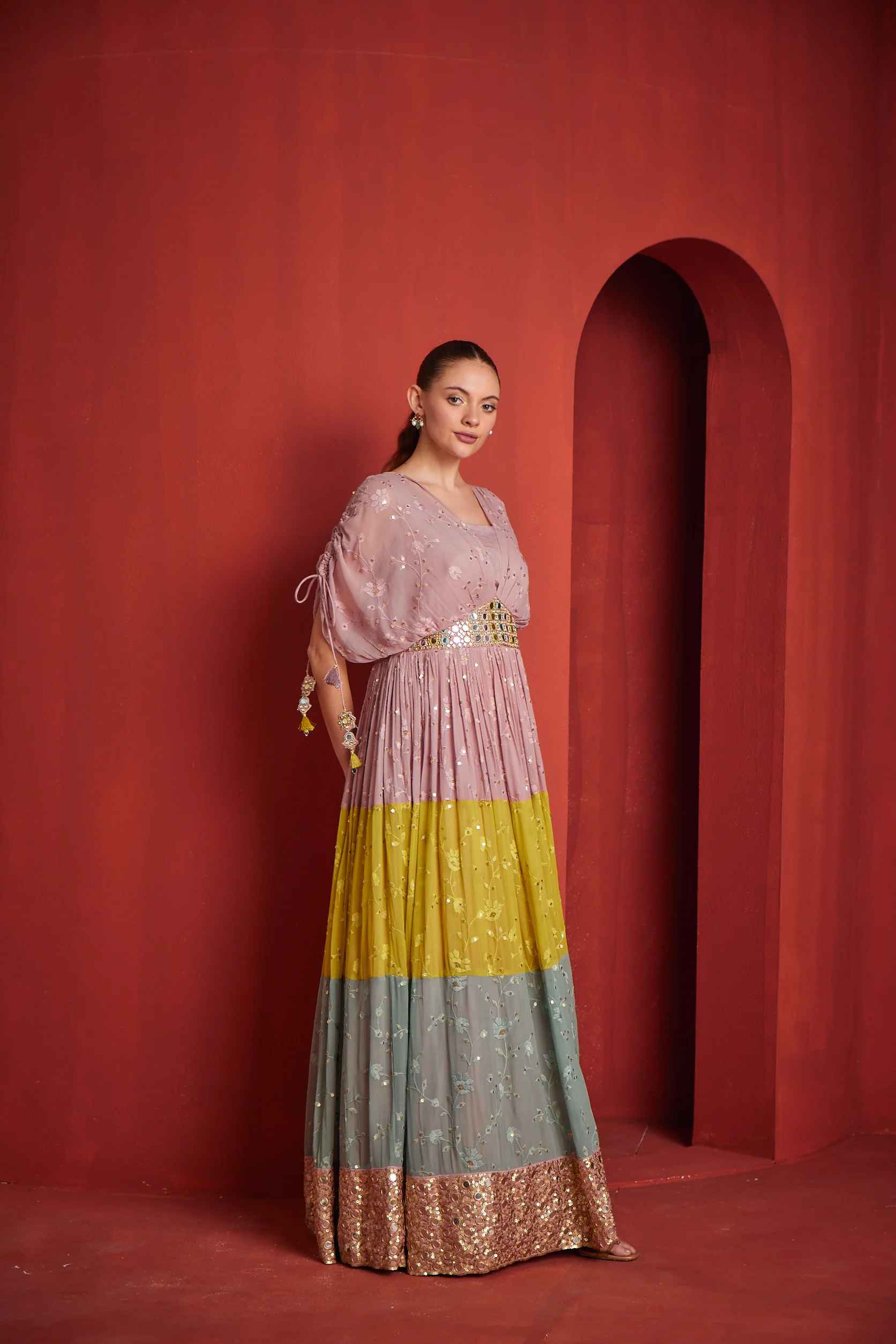 Neerus Womens Multicolor Organza Fabric Gown