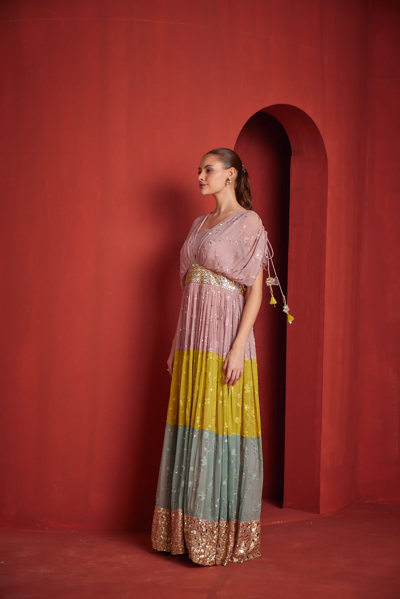Neerus Womens Multicolor Organza Fabric Gown - Image 2