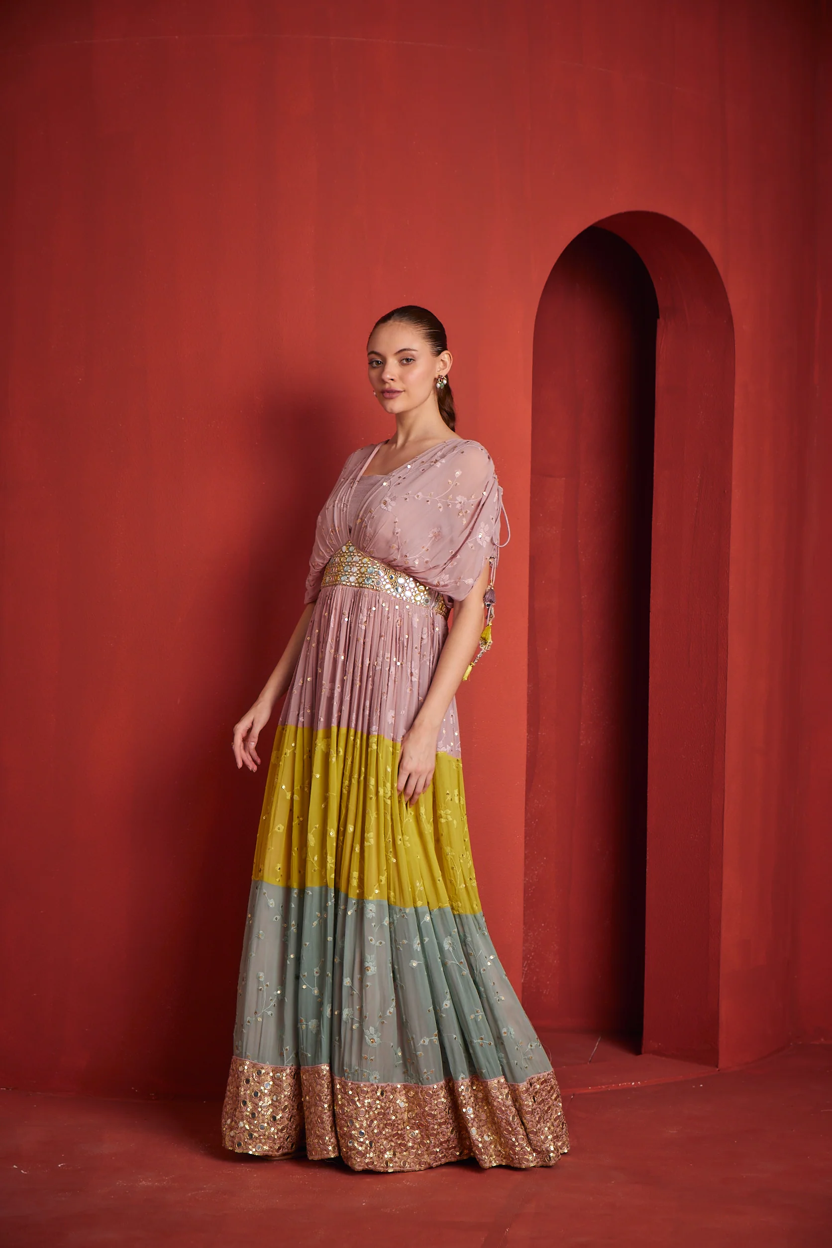 Neerus Womens Multicolor Organza Fabric Gown - Image 3