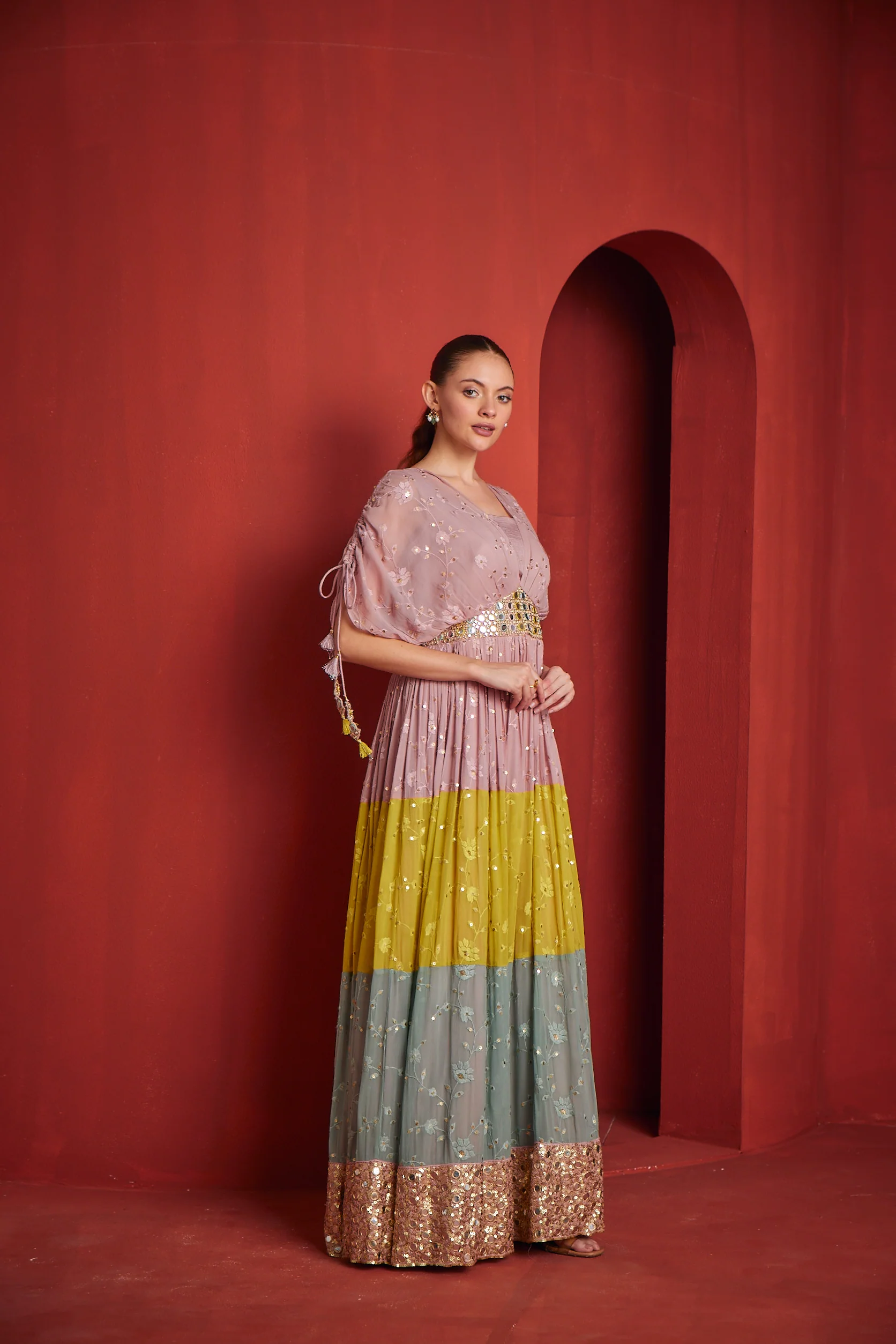 Neerus Womens Multicolor Organza Fabric Gown - Image 4