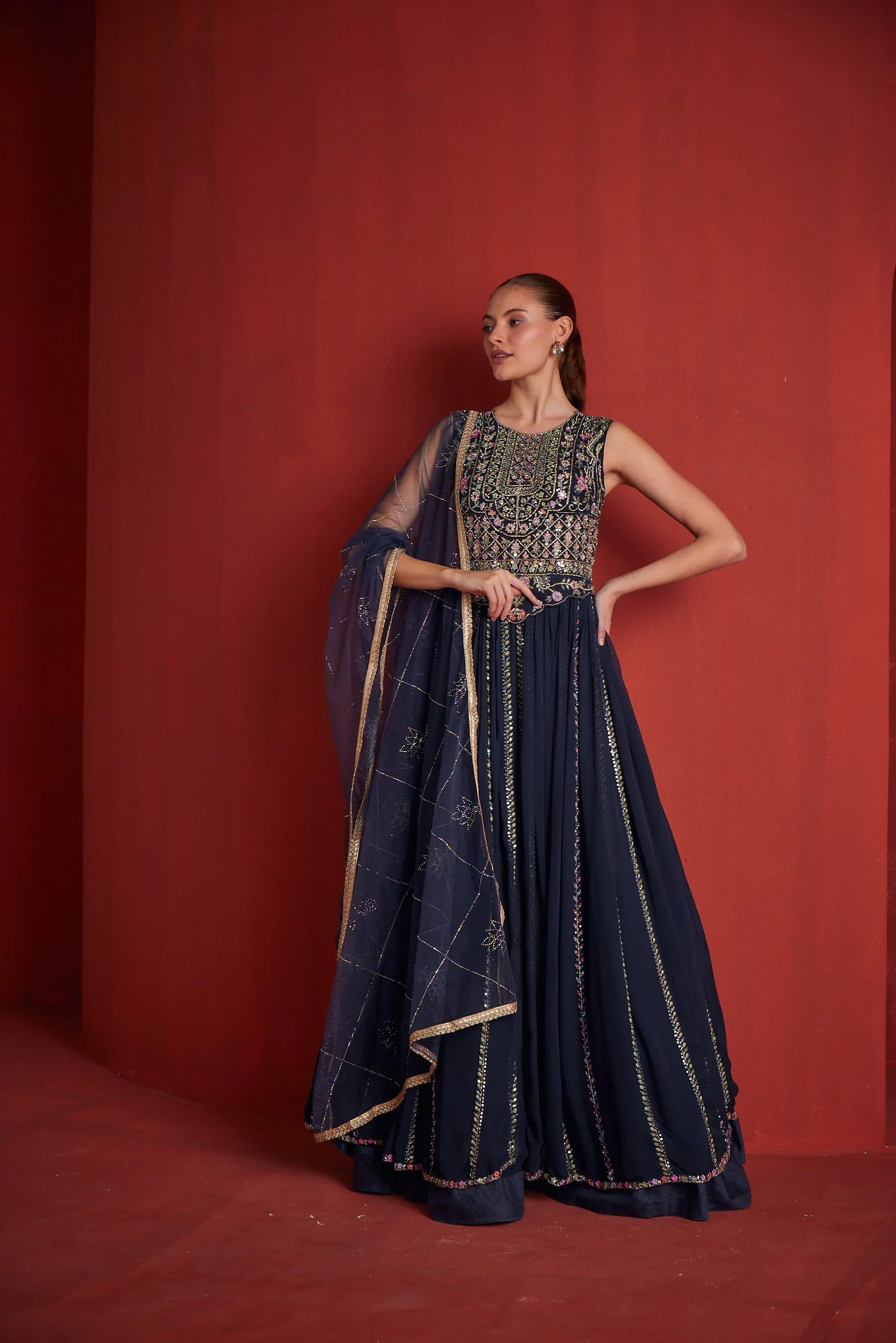 Neerus Womens Navy Bule Gown