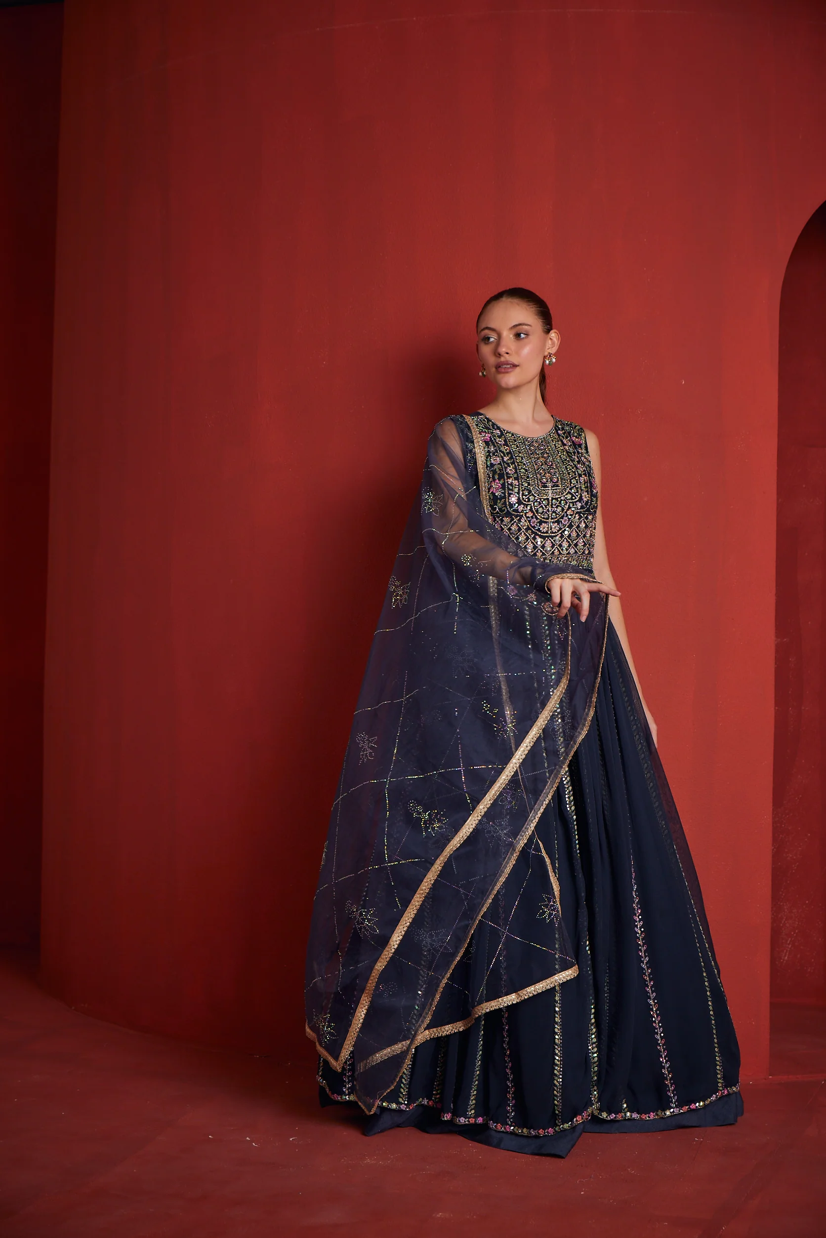 Neerus Womens Navy Bule Gown - Image 4