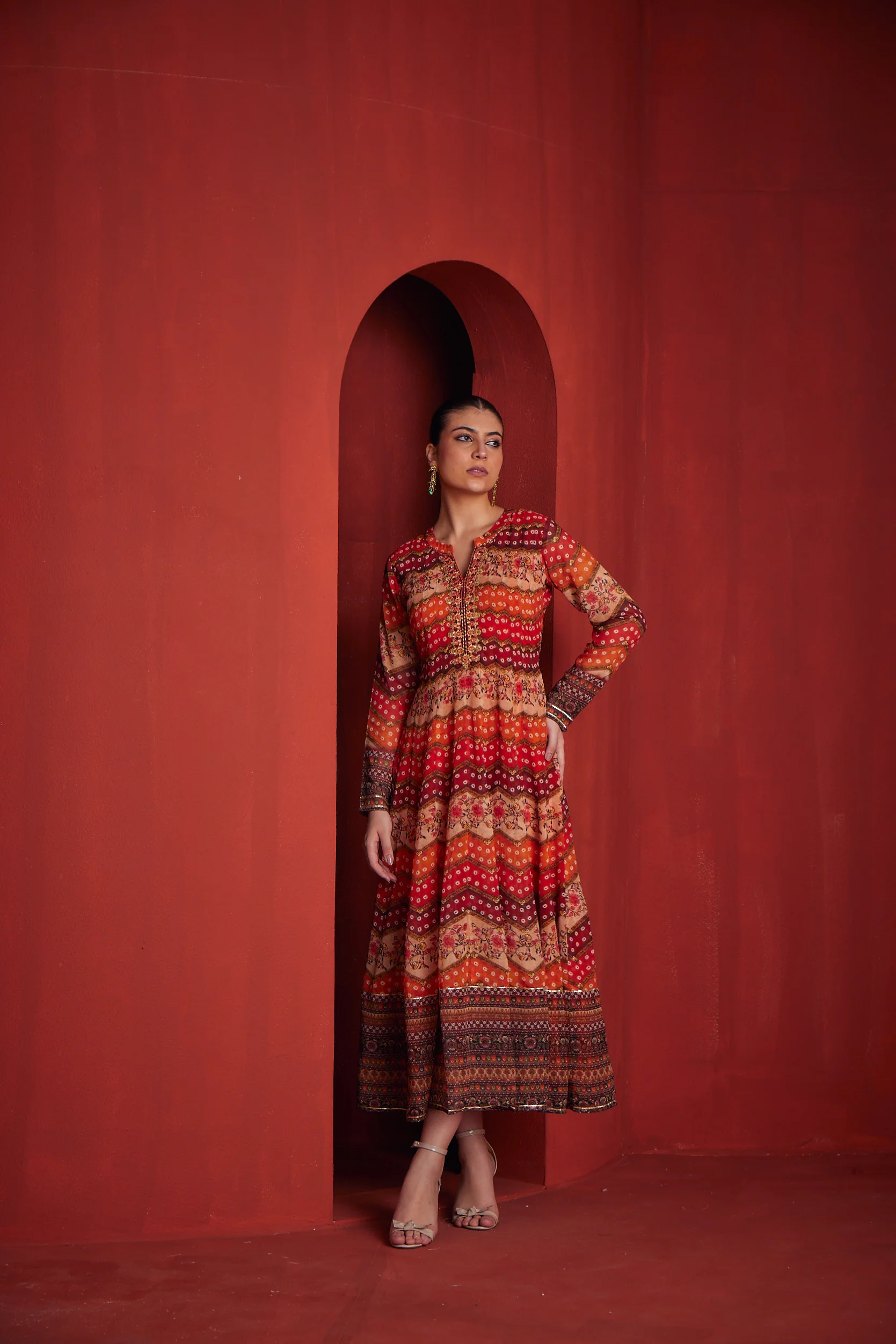 Neerus Womens Orange Color Georgette Fabric Dress - Image 3