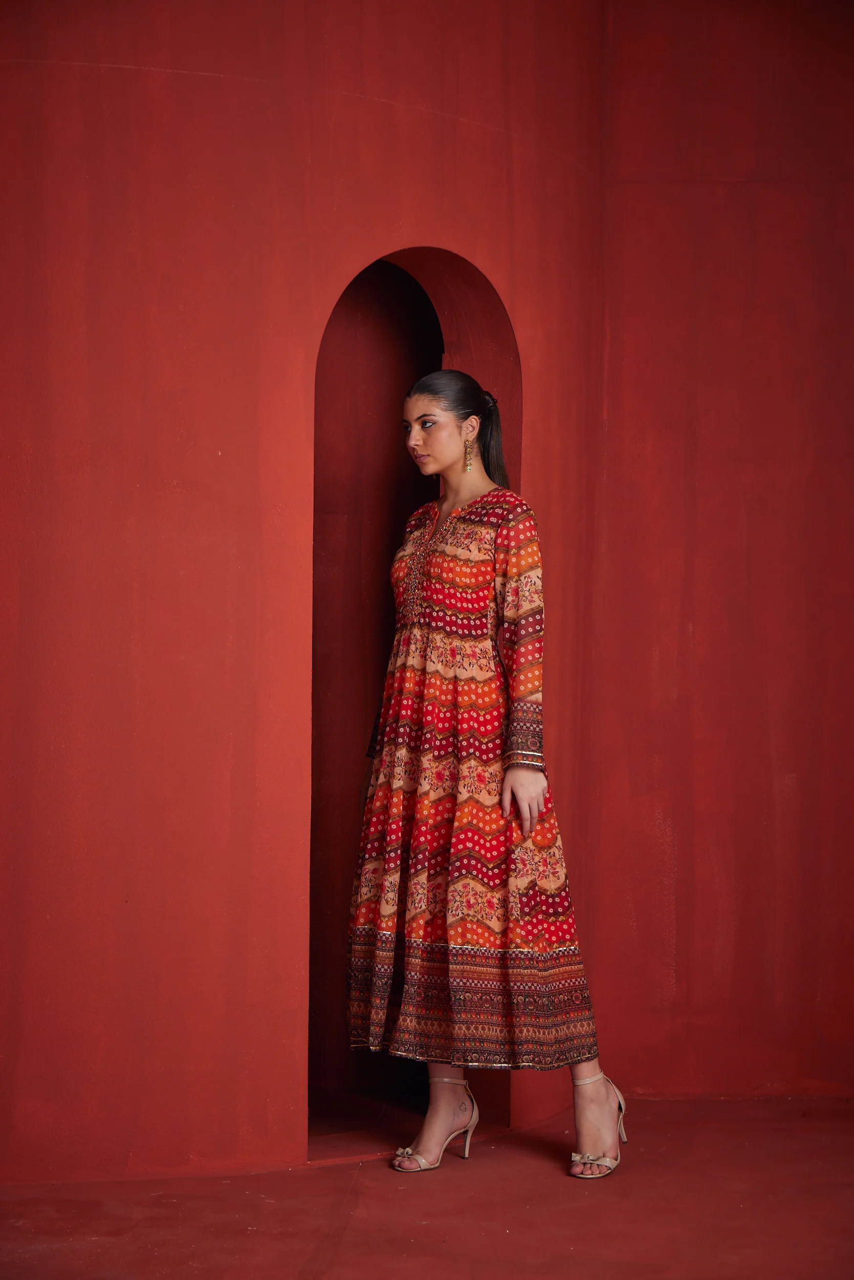 Neerus Womens Orange Color Georgette Fabric Dress - Image 4