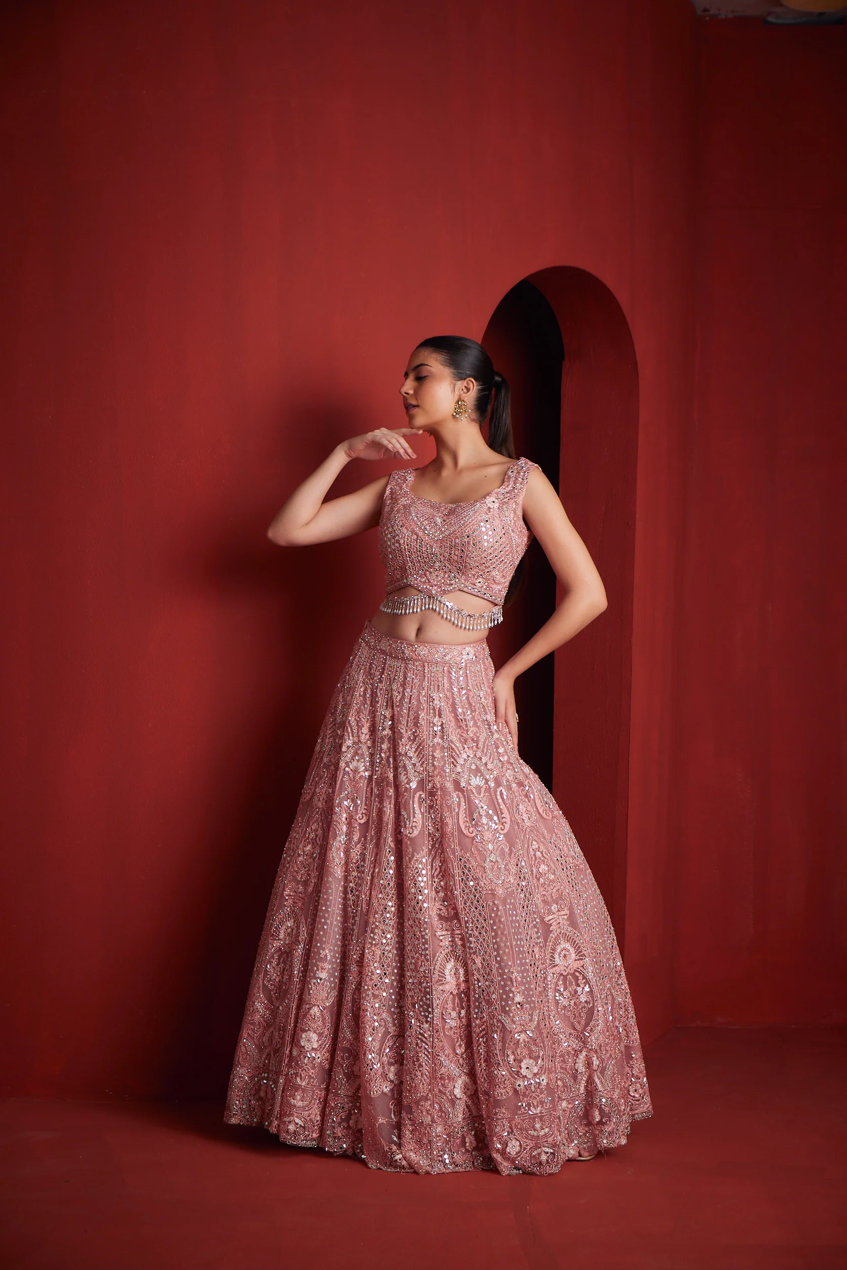 Neerus Womens Peach Colour Ghagra Set - Image 3