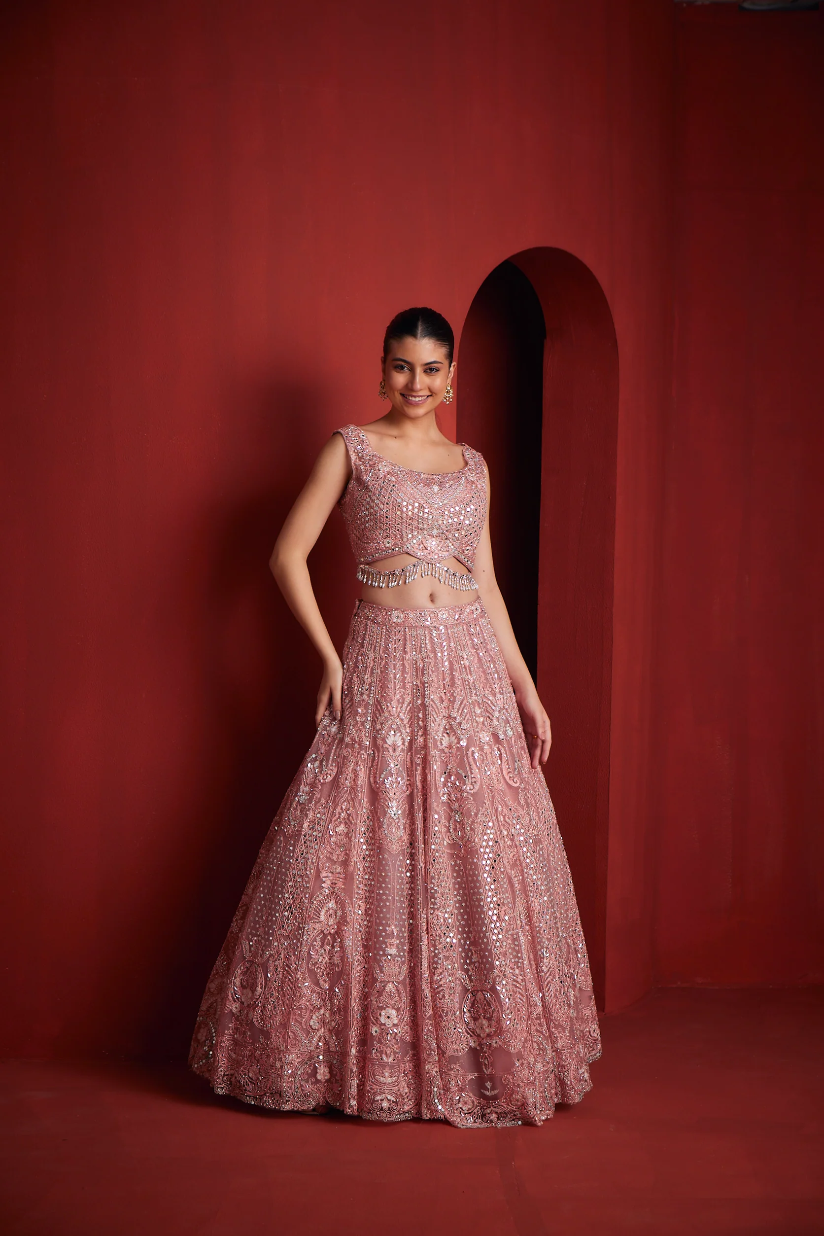 Neerus Womens Peach Colour Ghagra Set - Image 4