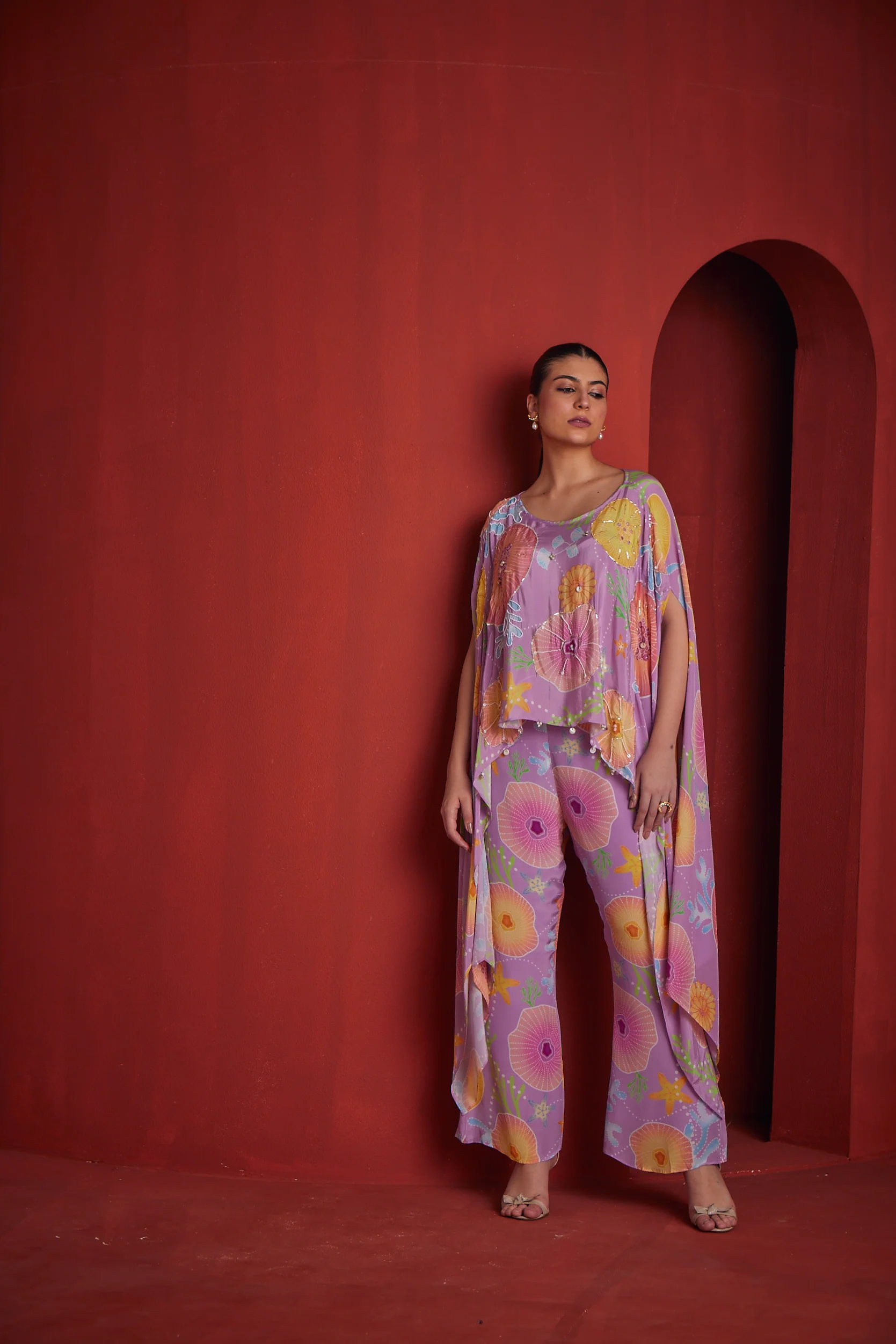 Neerus Womens Pink Color Crepe Fabric Co-Ords Set - Image 3