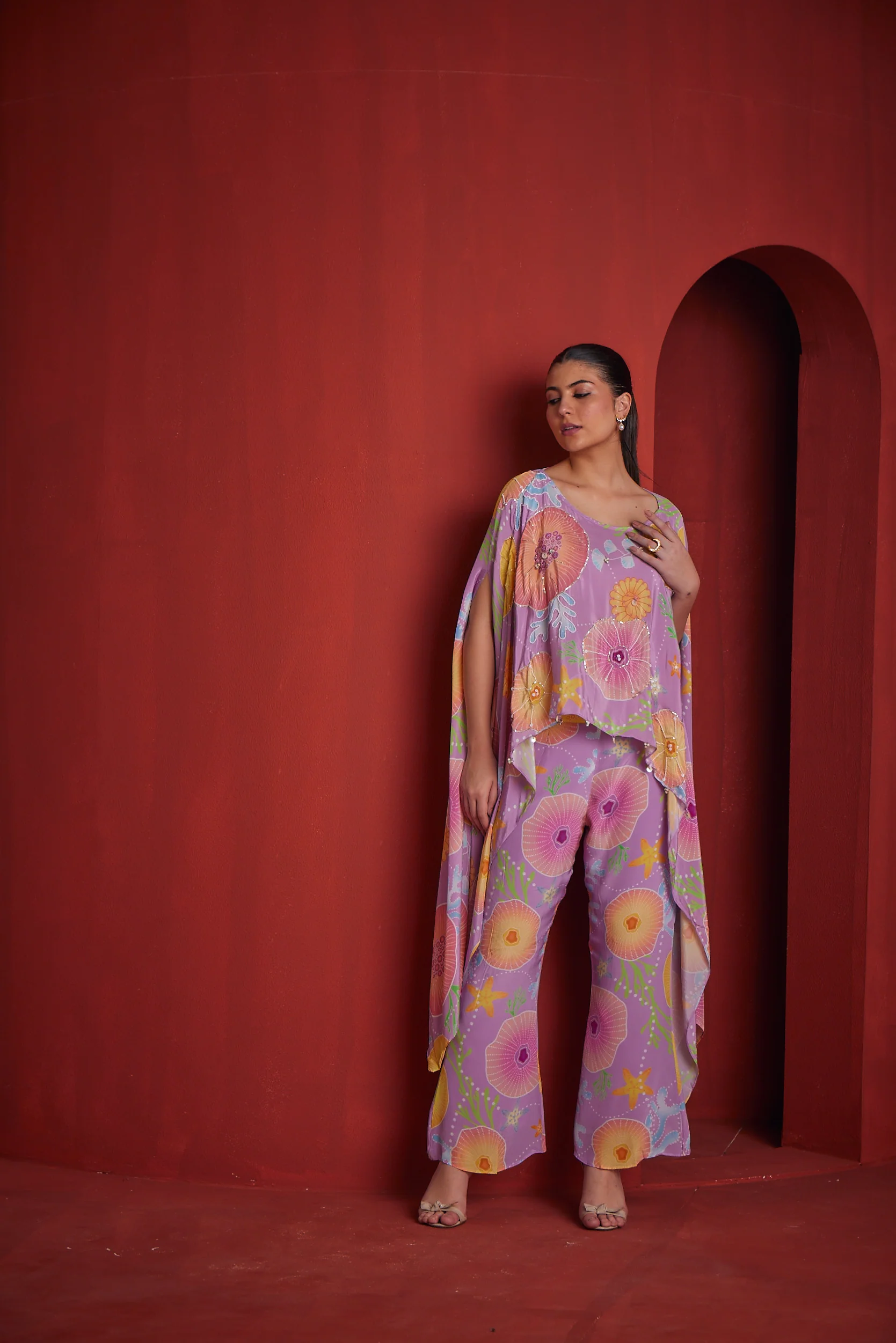 Neerus Womens Pink Color Crepe Fabric Co-Ords Set - Image 4