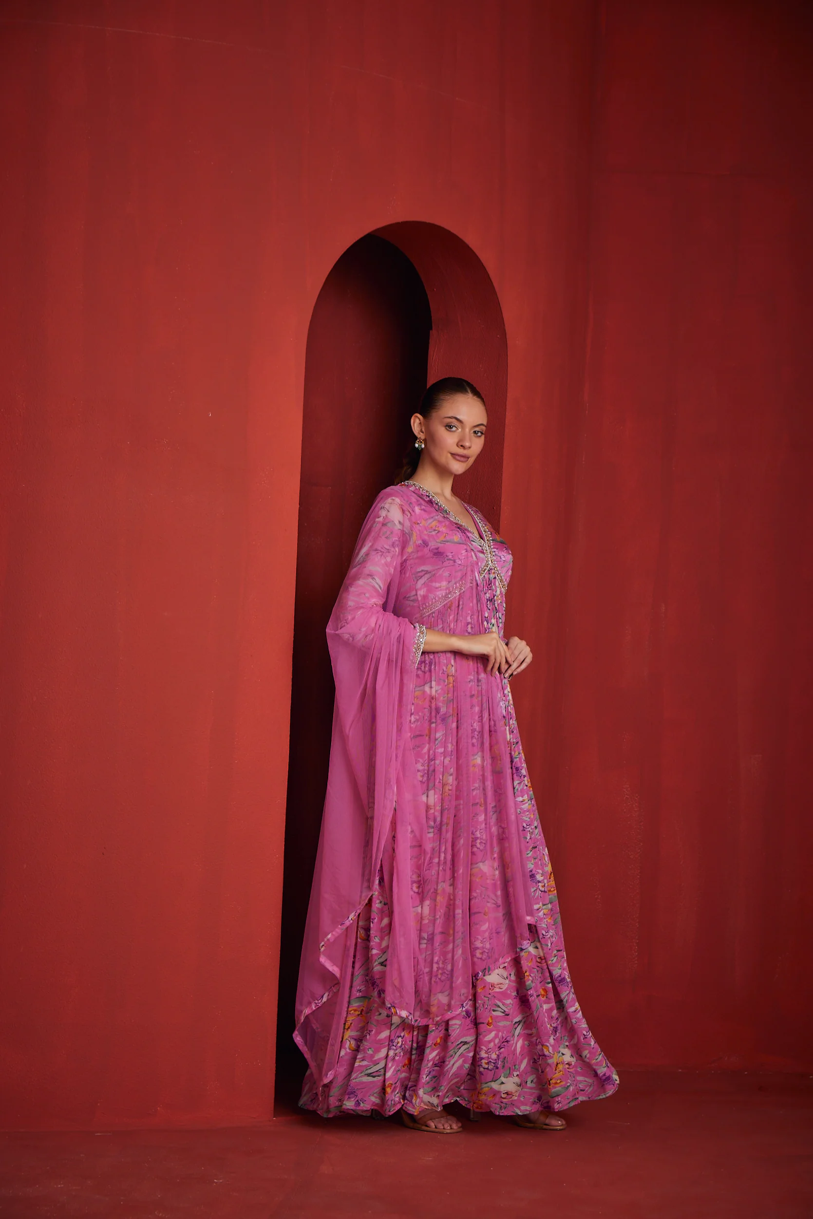 Neerus Womens Pink Color Crepe Fabric Dress - Image 2