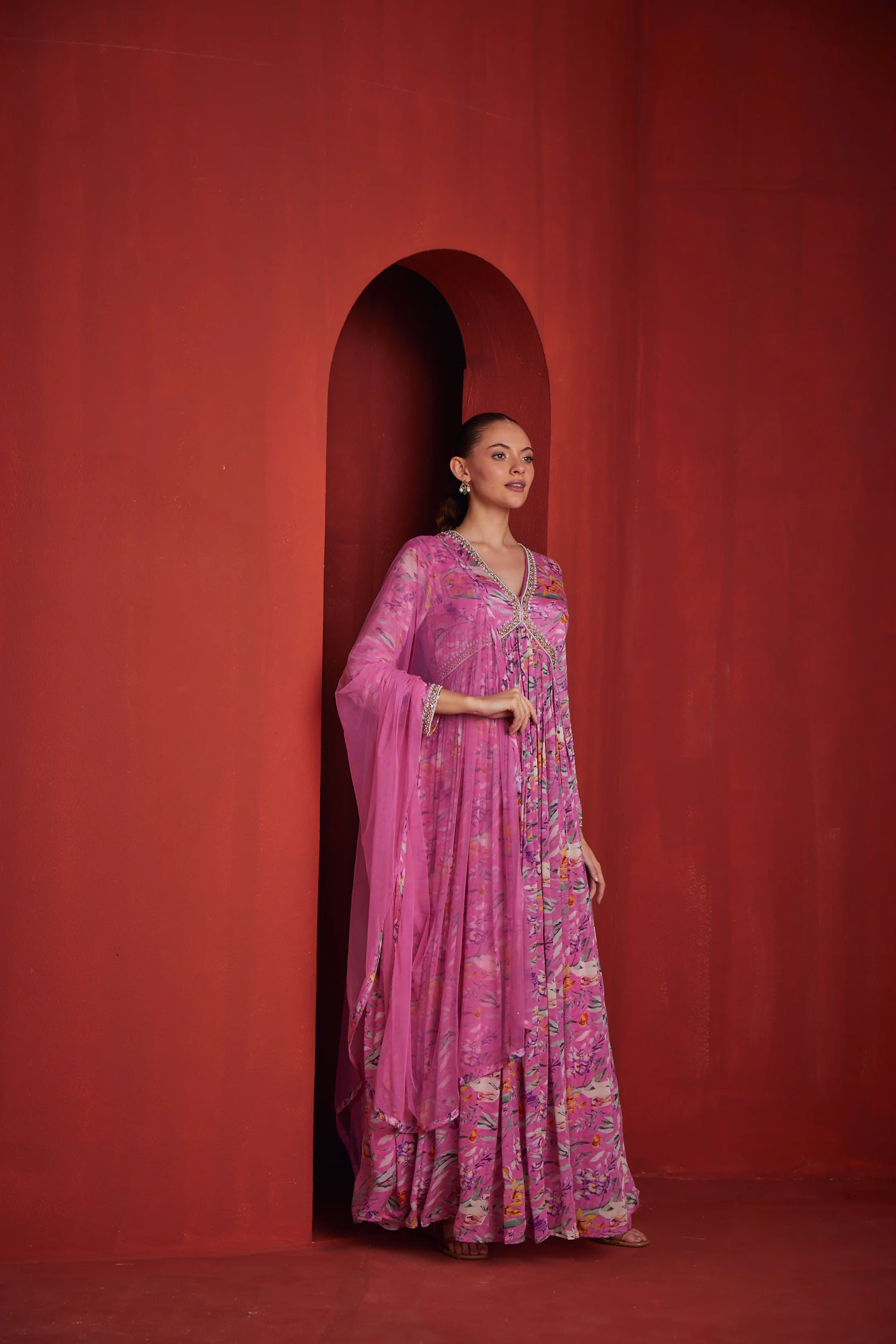 Neerus Womens Pink Color Crepe Fabric Dress - Image 3