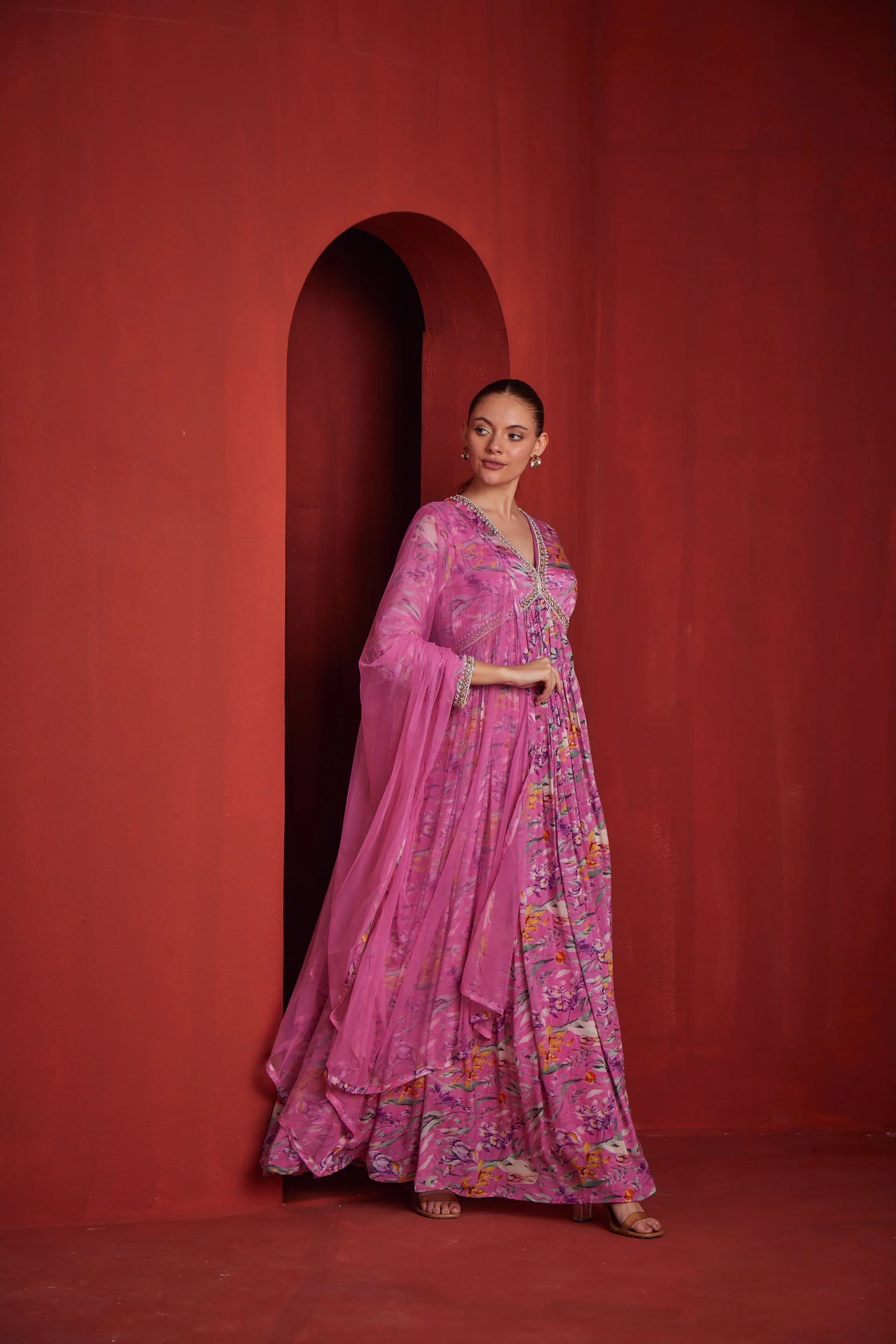 Neerus Womens Pink Color Crepe Fabric Dress - Image 4