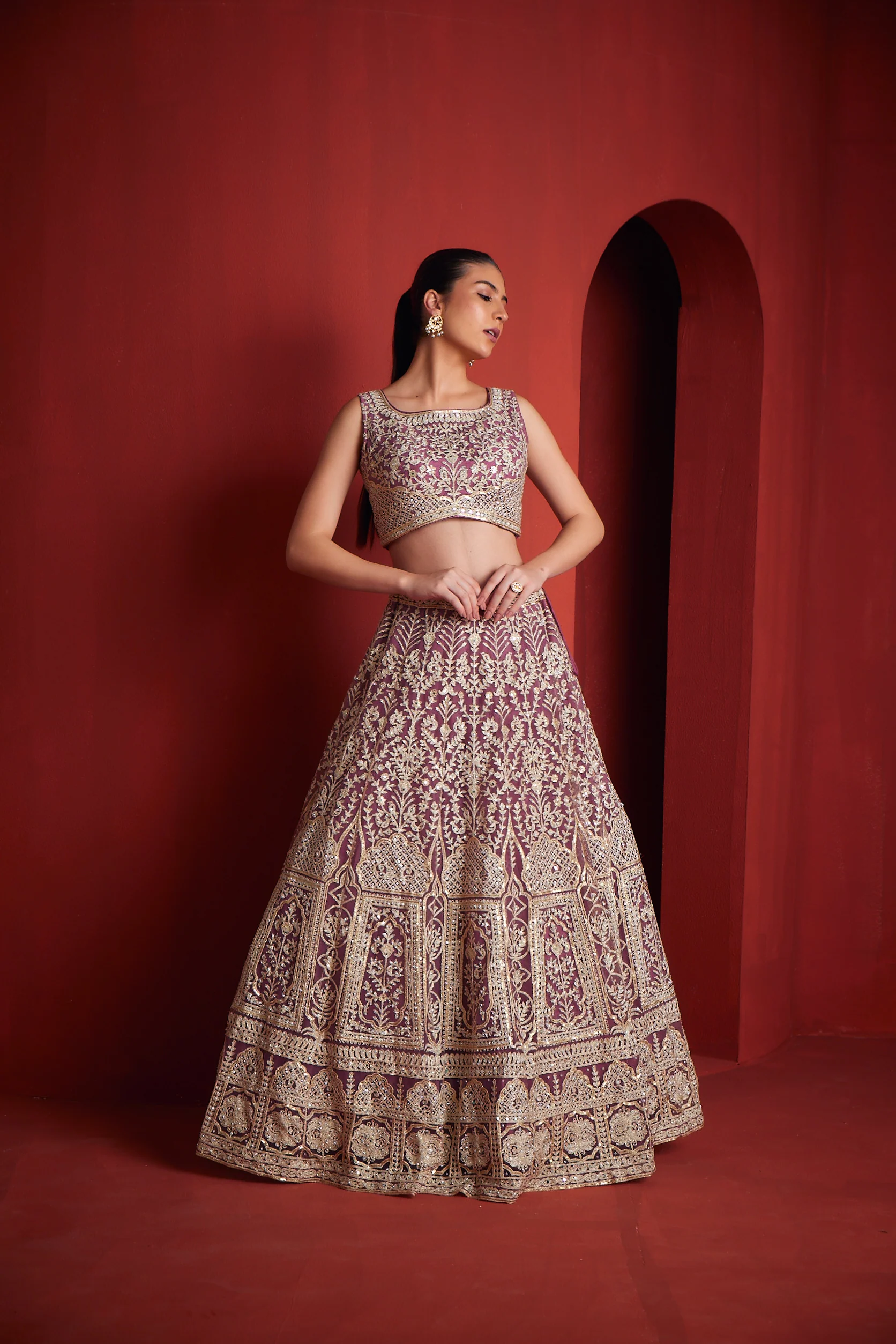 Neerus Womens Pink Color Nett Fabric Ghagra Set - Image 3