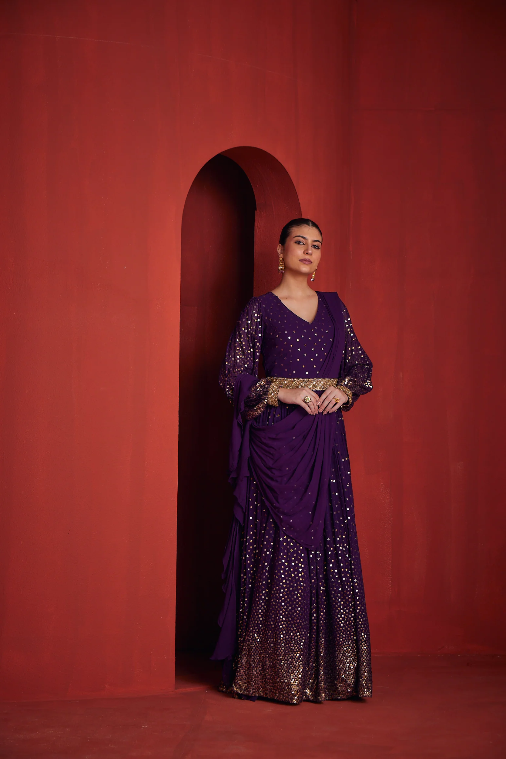Neerus Womens Purple Color Georgette Fabric Dress - Image 3