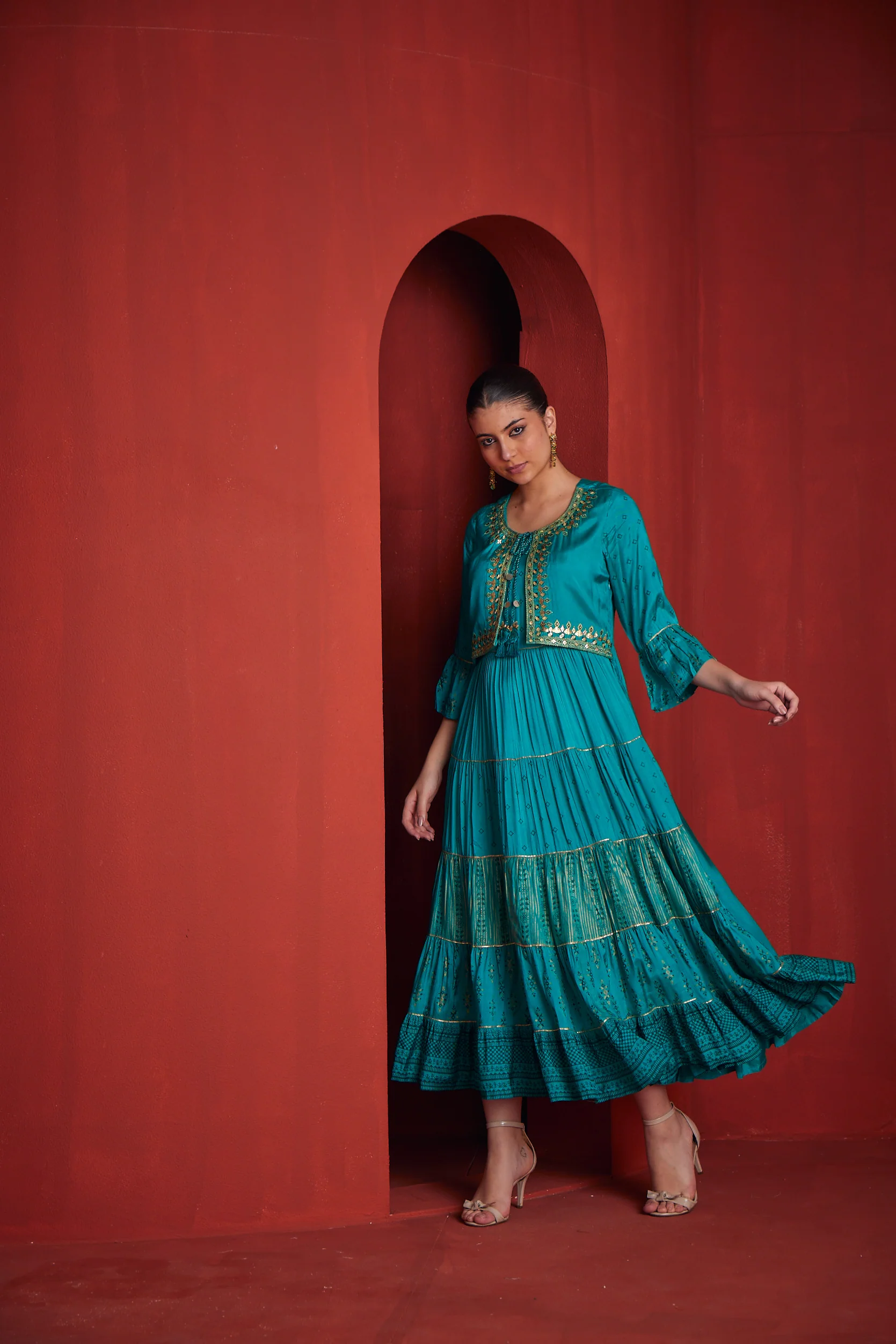 Neerus Womens Rama Color Santoon Fabric Dress
