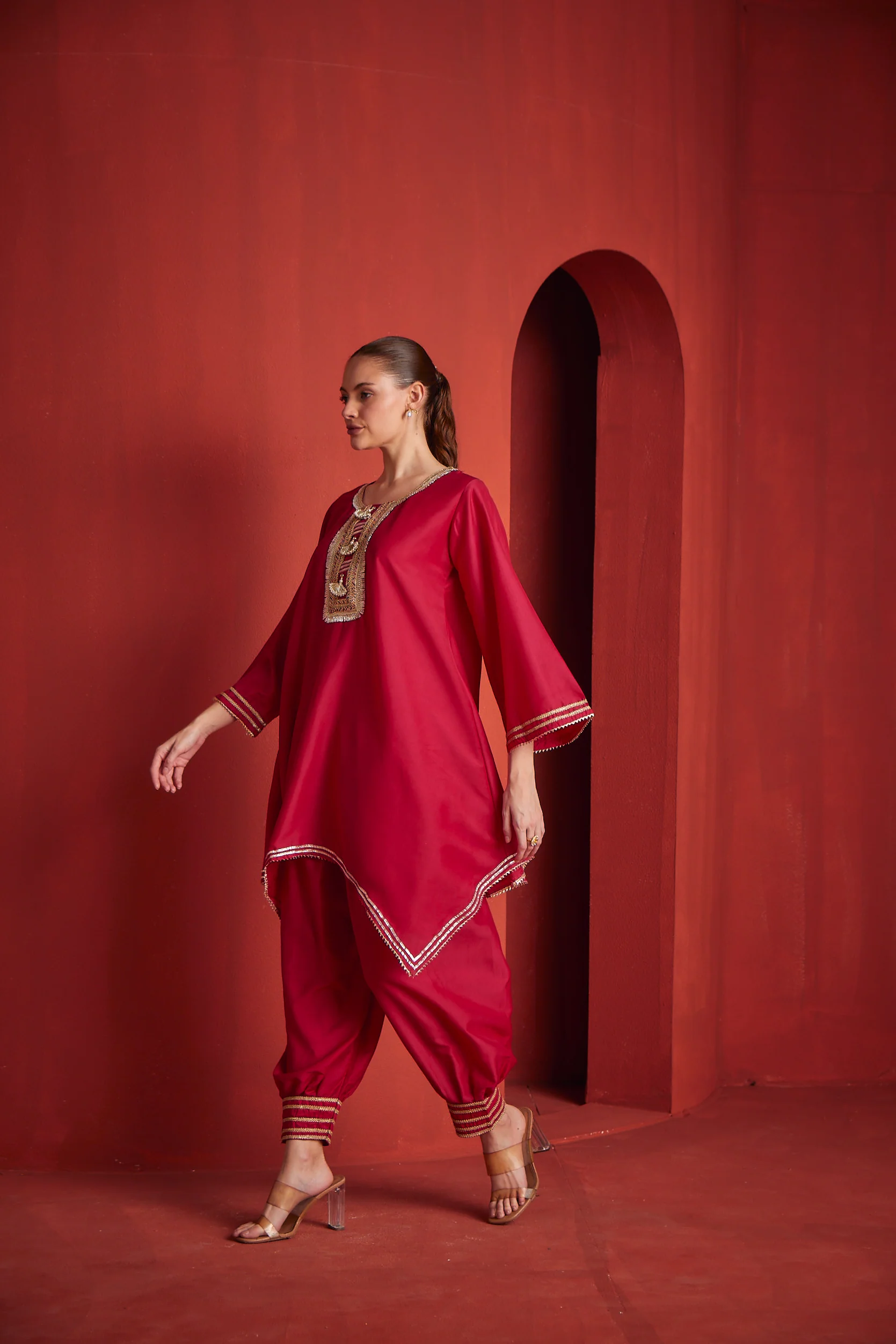 Neerus Womens Rani Color Chanderi Fabric Kurta Salwar - Image 3