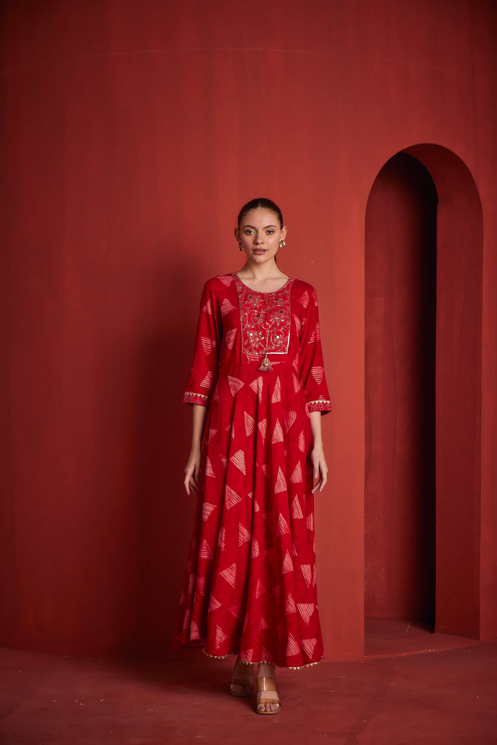 Neerus Womens Red Colour Rayon Fabric Dress