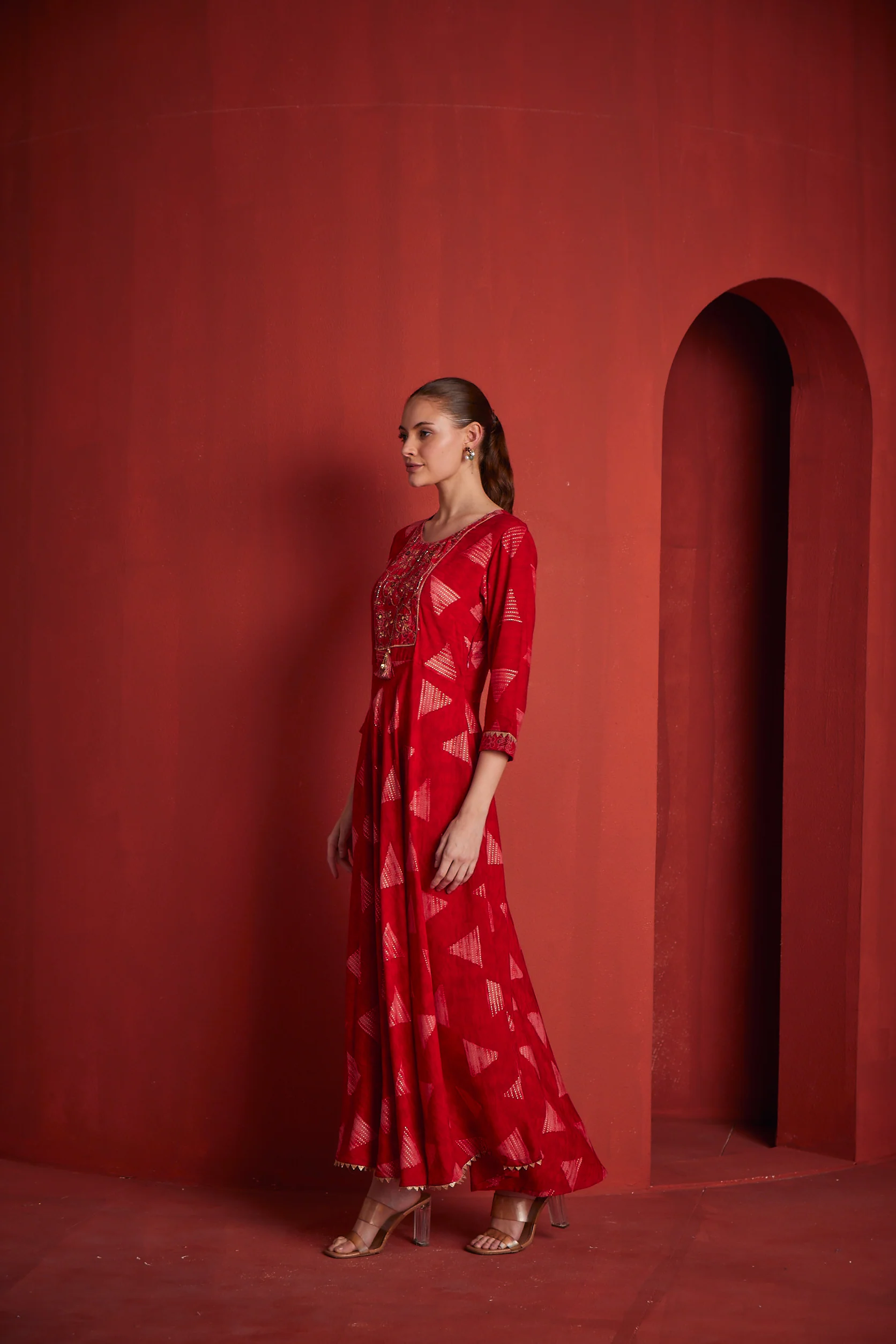 Neerus Womens Red Colour Rayon Fabric Dress - Image 2