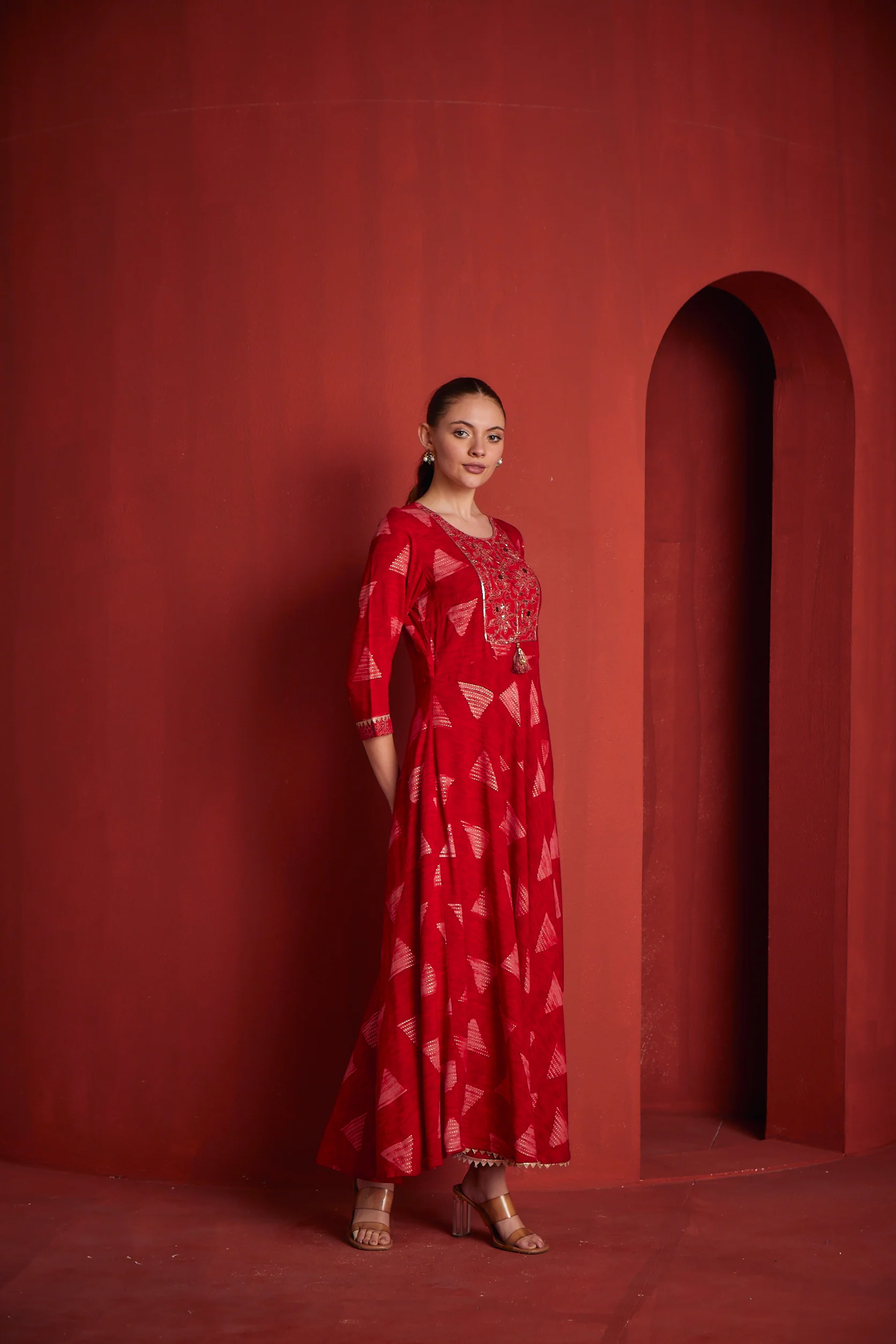 Neerus Womens Red Colour Rayon Fabric Dress - Image 3