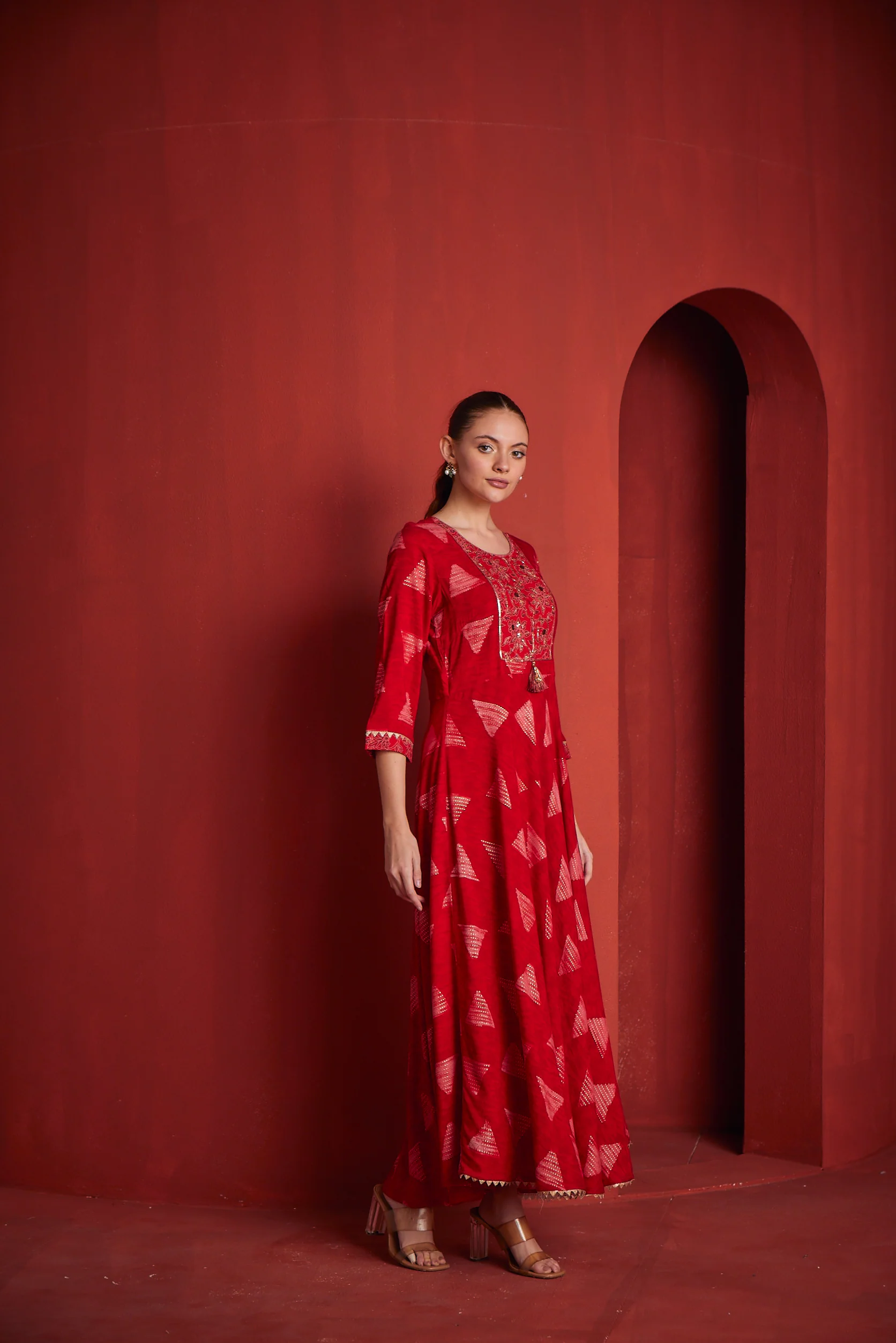 Neerus Womens Red Colour Rayon Fabric Dress - Image 4