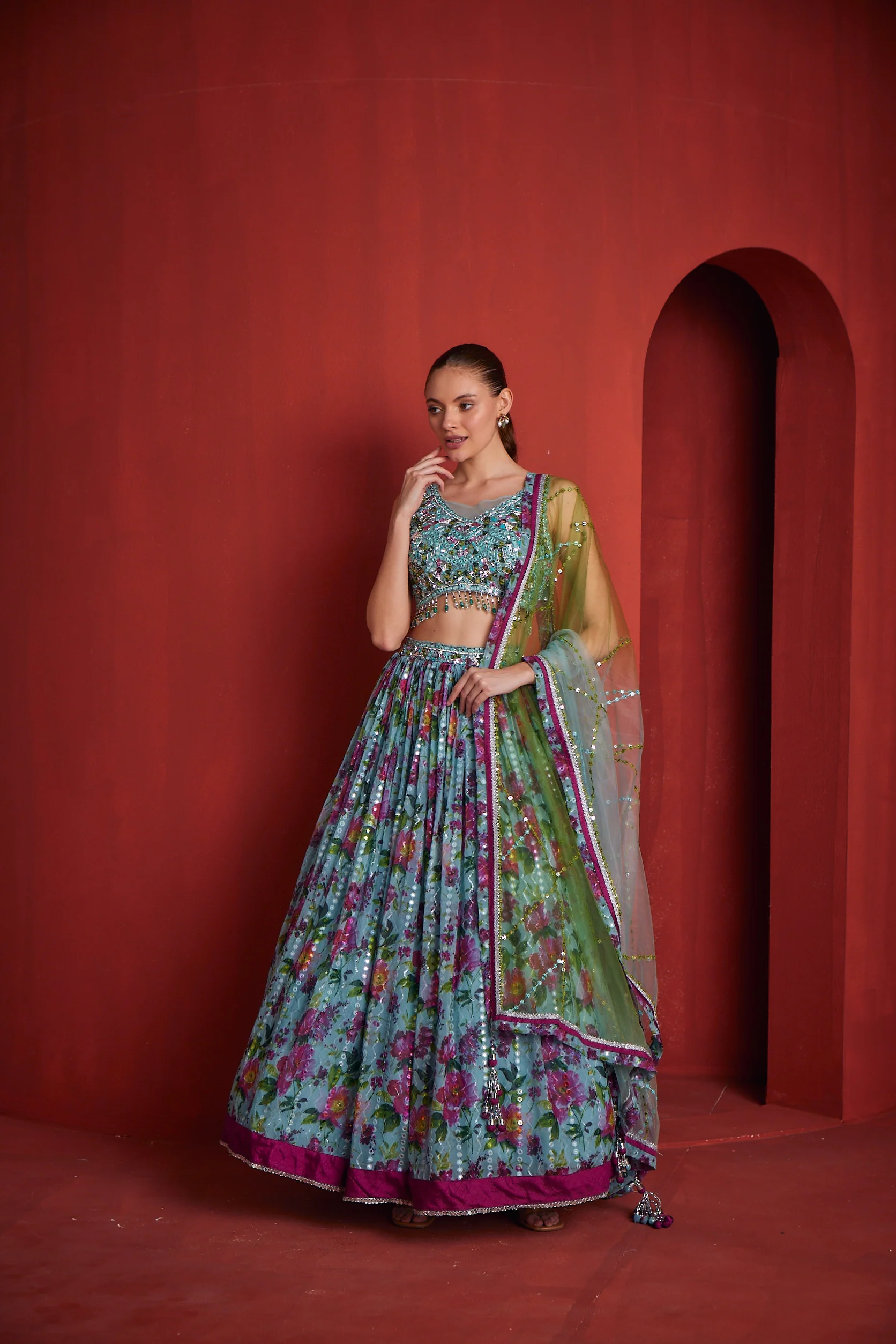 Neerus Womens Sea Green Colour Ghagra Set